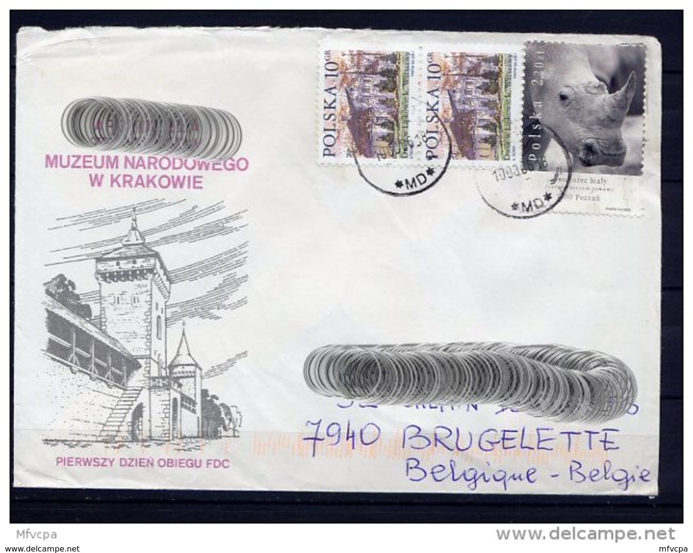 Lil3AC70 POLOGNE Lettre 2006 Pour Brugelette Belgique Affr. Multiple Rhinoceros - Covers & Documents