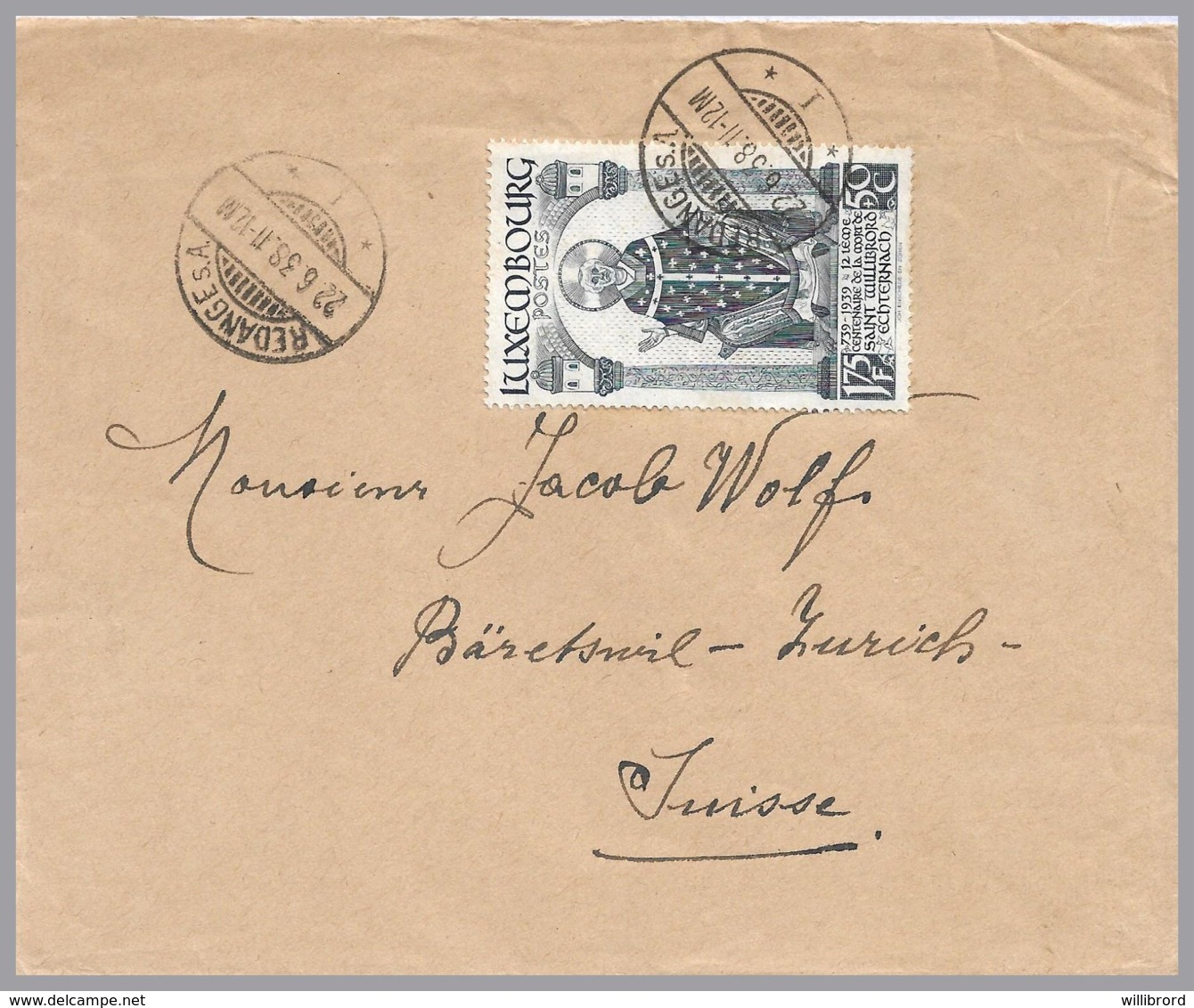 Luxembourg - 1939 Willibrord 1.75F+50c Semipostal UPU Cover - Redange S.A. To Bäretswil, Switzerland (Prifix 37.50 Euro) - Lettres & Documents