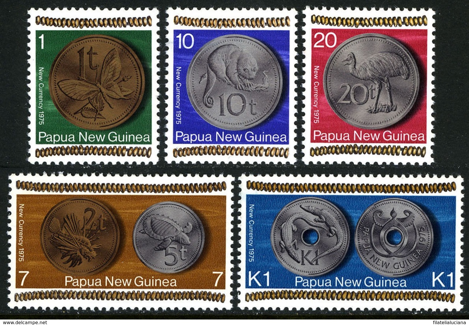 Papua New Guinea 410-414 Mnh Coinage. Butterfly, Bird, Turtle, Cuscus, 1975 - Butterflies