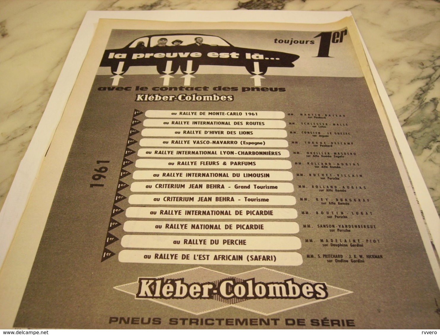 ANCIENNE PUBLICITE TOUJOURS 1ER  KLEBER COLOMBES 1961 - Other & Unclassified