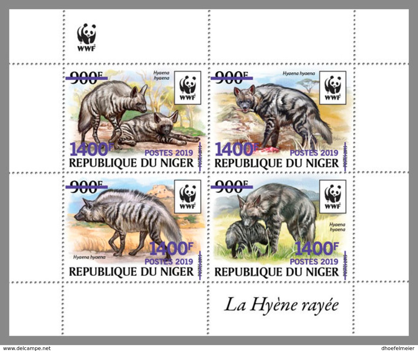 NIGER 2019 MNH Hyaena Hyaena WWF Hyena Hyäne Hyene Overprint PURPLE M/S I - OFFICIAL ISSUE - DH1940 - Nuovi