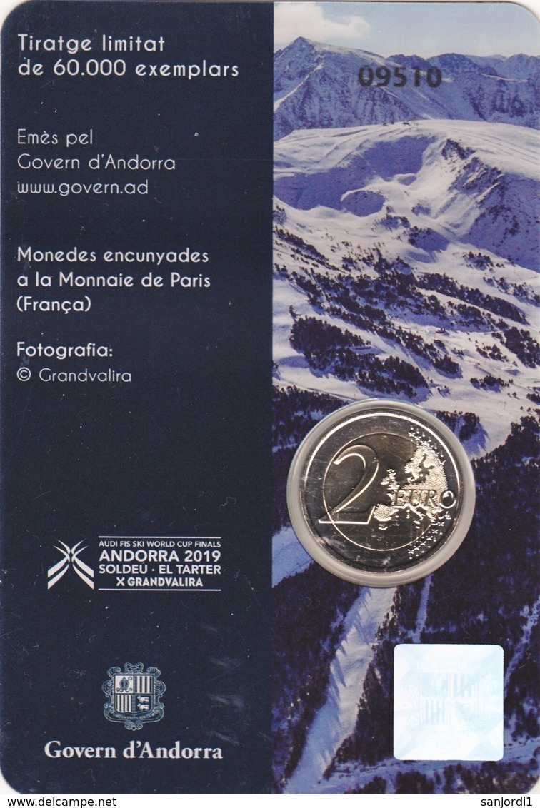 Andorre Pièce De 2 Euros Millésime 2019 Sous Emballage Finales De La Coupe Du Monde De Ski Alpin - Andorra