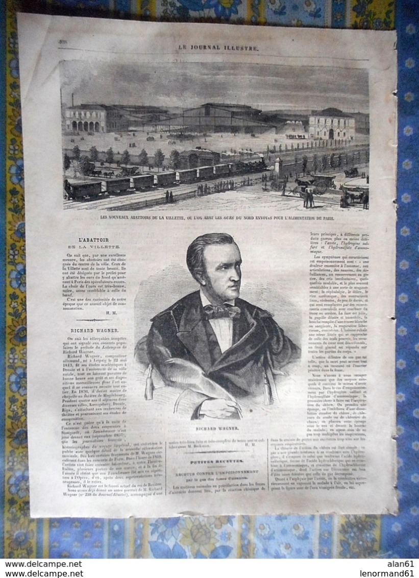 LE JOURNAL ILLUSTRE 20/12/1868 BUZANCAIS LONDRES FOOTBALL PARIS EMBELLISSEMENT LA VILETTE ABATTOIR OURS RICHARD WAGNER - 1850 - 1899