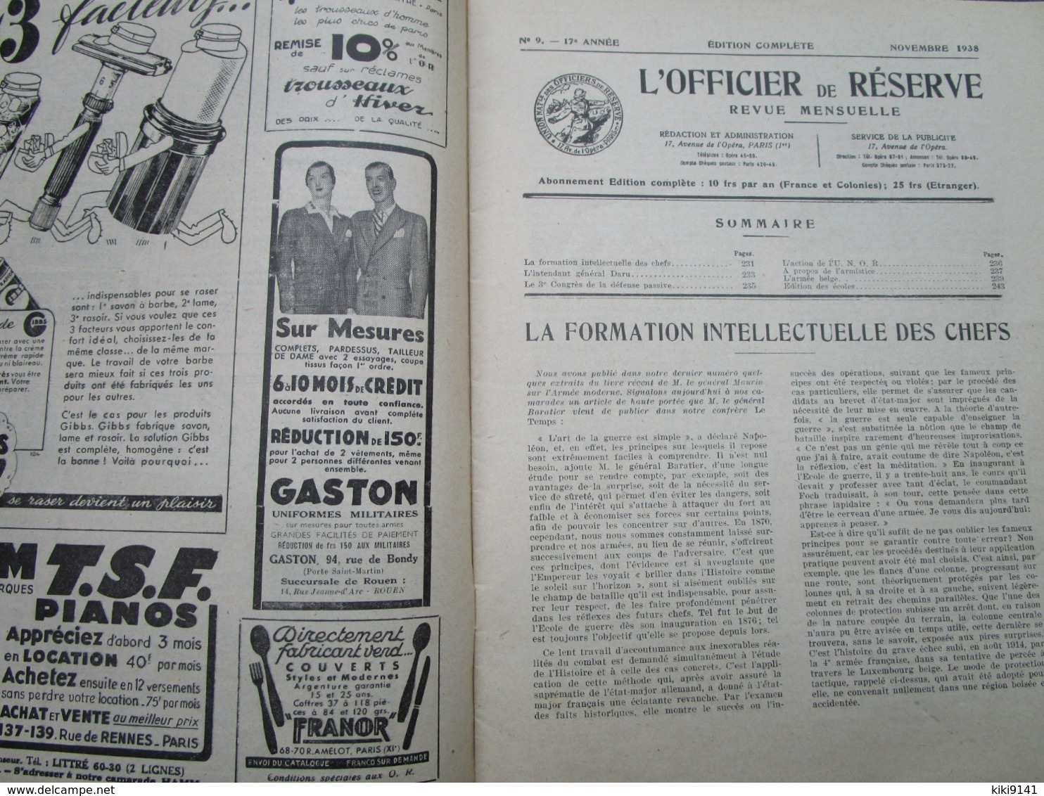 L'OFFICIER DE RESERVE - Revue Mensuelle De L'Union Nationale Des Officiers De Réserve - 17ème Année N°9 (32 Pages) - Francese