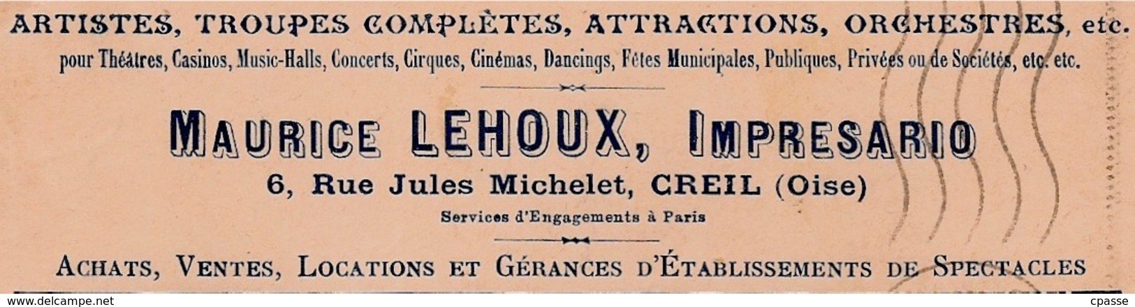 Lettre à En-tête 60 CREIL Oise: Maurice LEHOUX Impresario Spectacles - Affranchissement Composé Tarif 1935 (pour BULLES) - Maschinenstempel (Werbestempel)