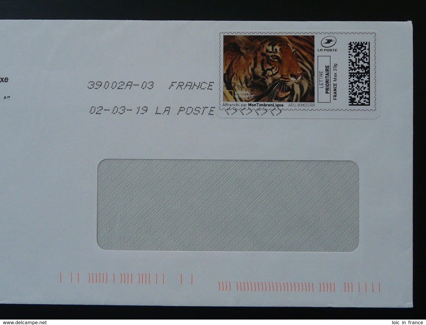 Tigre Tiger National Geographic Timbre En Ligne Sur Lettre (e-stamp On Cover) TPP 4573 - Félins