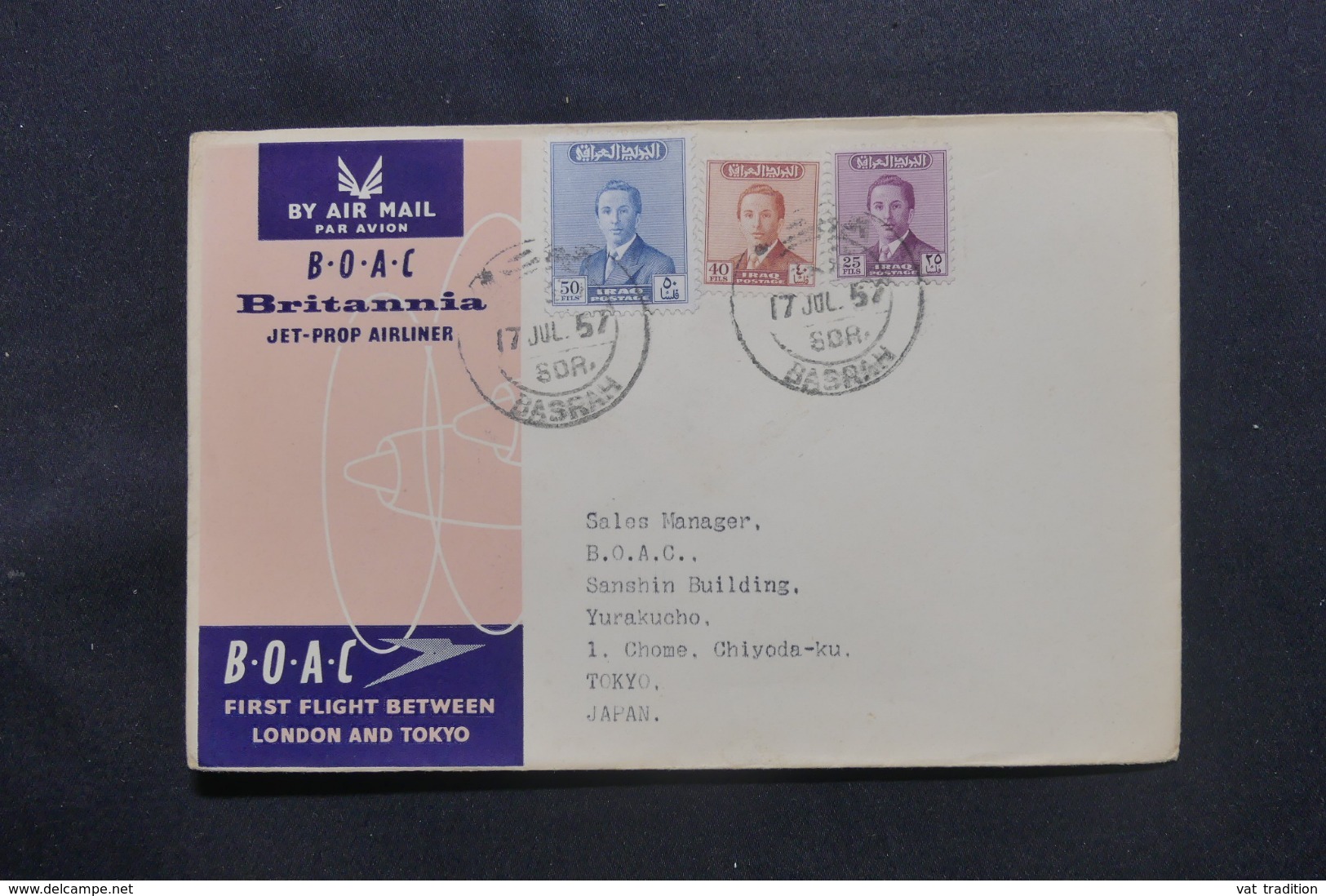 IRAQ - Enveloppe De Basrah Pour Tokyo Par 1er Vol Londres / Tokyo En 1957 , Affranchissement Plaisant - L 43721 - Irak