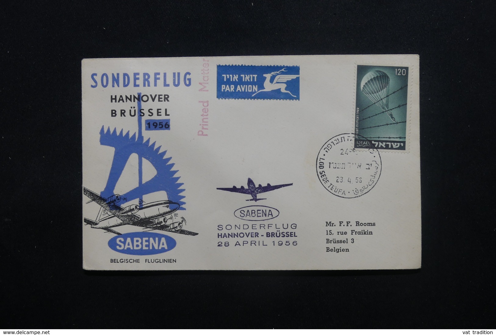 ISRAËL - Enveloppe De Lod Sede Te'ufa Pour Bruxelles Par 1er Vol Hannover / Bruxelles En 1956 - L 43734 - Briefe U. Dokumente