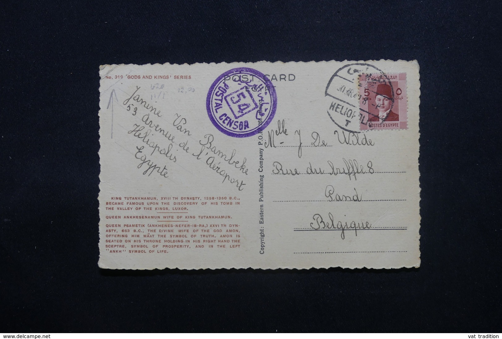 EGYPTE - Affranchissement De Héliopolis Sur Carte Postale Pour Gand En 1949 Avec Cachet De Contrôle Postal - L 43752 - Lettres & Documents