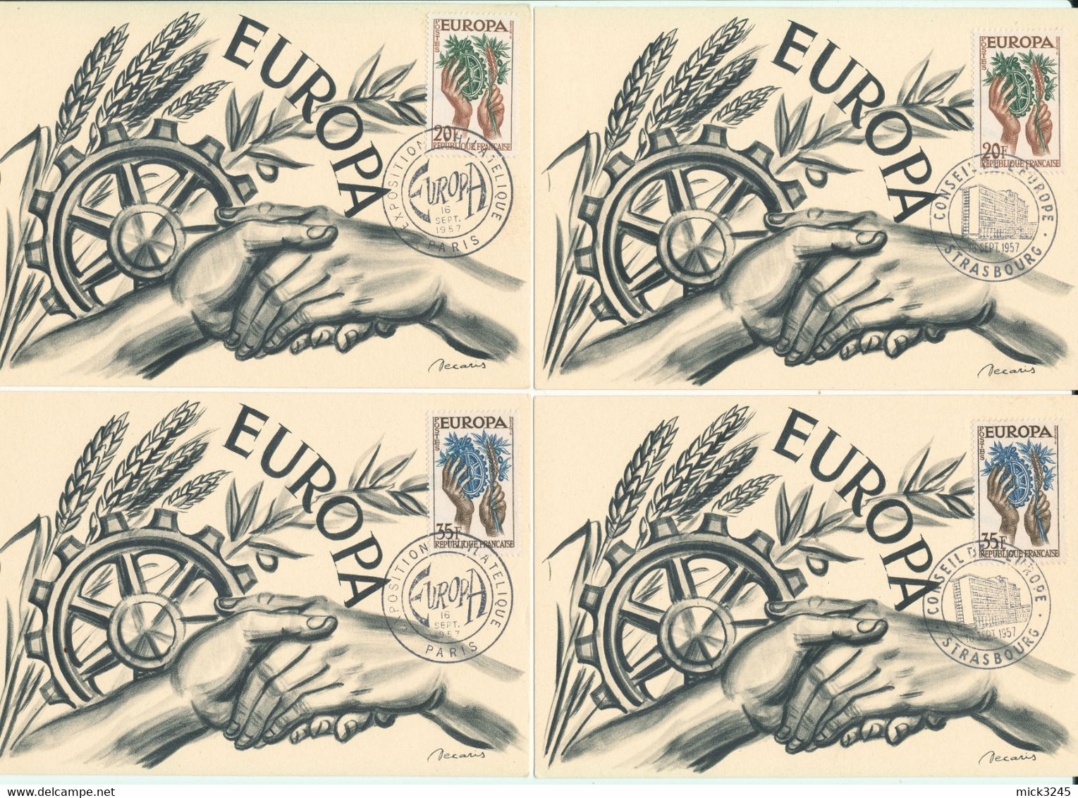 Lot De 4 Cartes Europa 1957 Paris Et Strasbourg - 1957