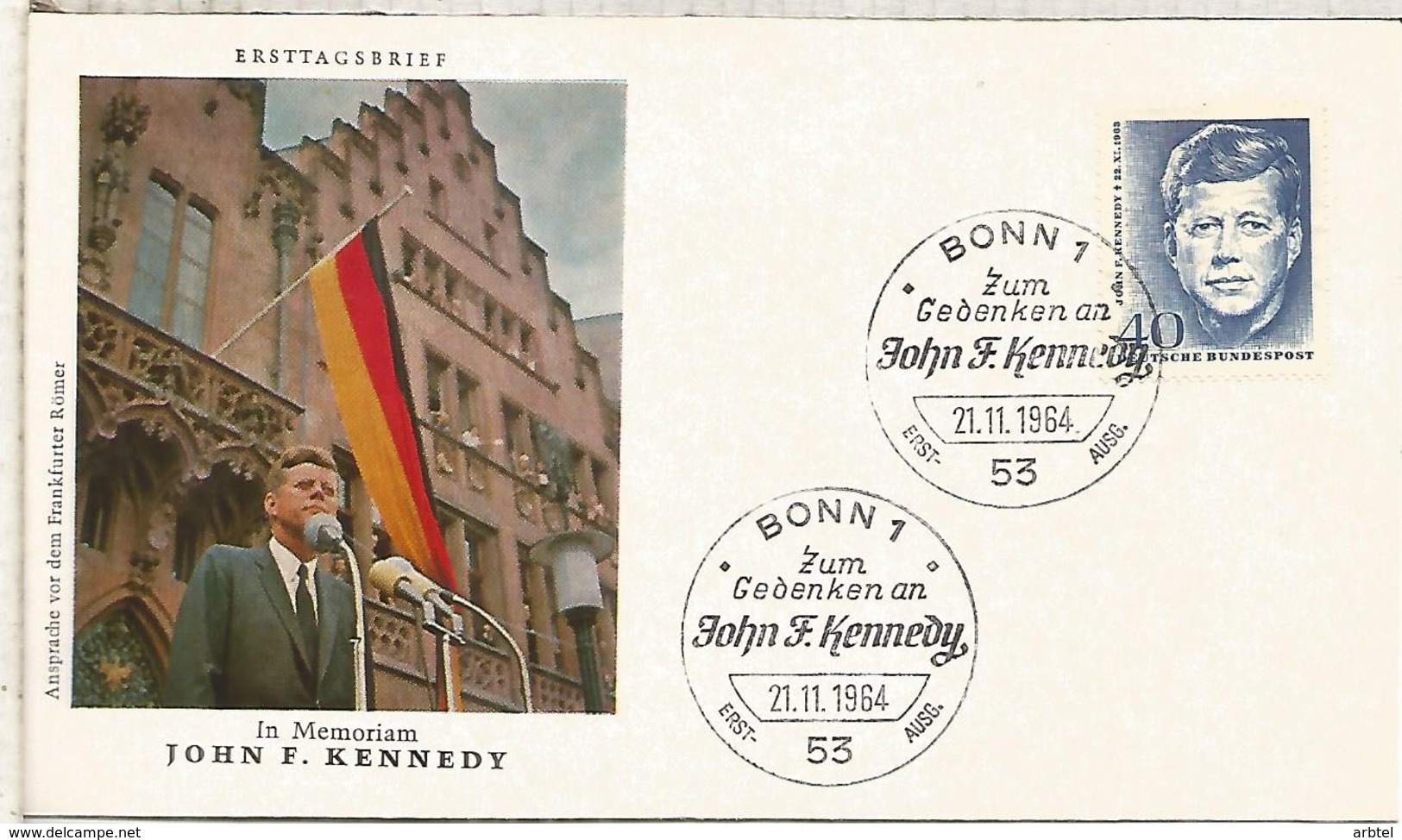 ALEMANIA FDC BONN 1964 JOHN F KENNEDY - Kennedy (John F.)