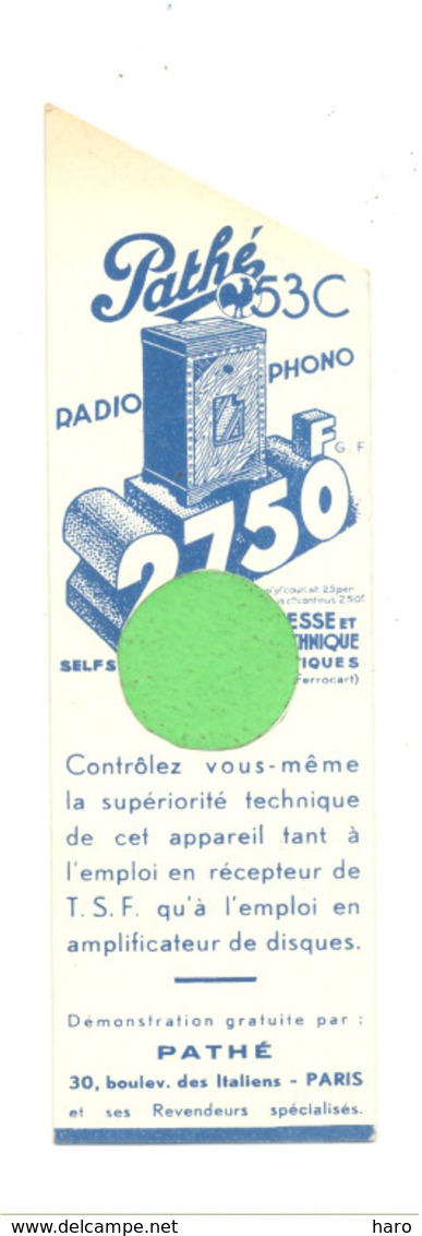 Marque-pages Publicitaire - Radio - Phono - TSF  " PATHE " (b260/4) - Bookmarks