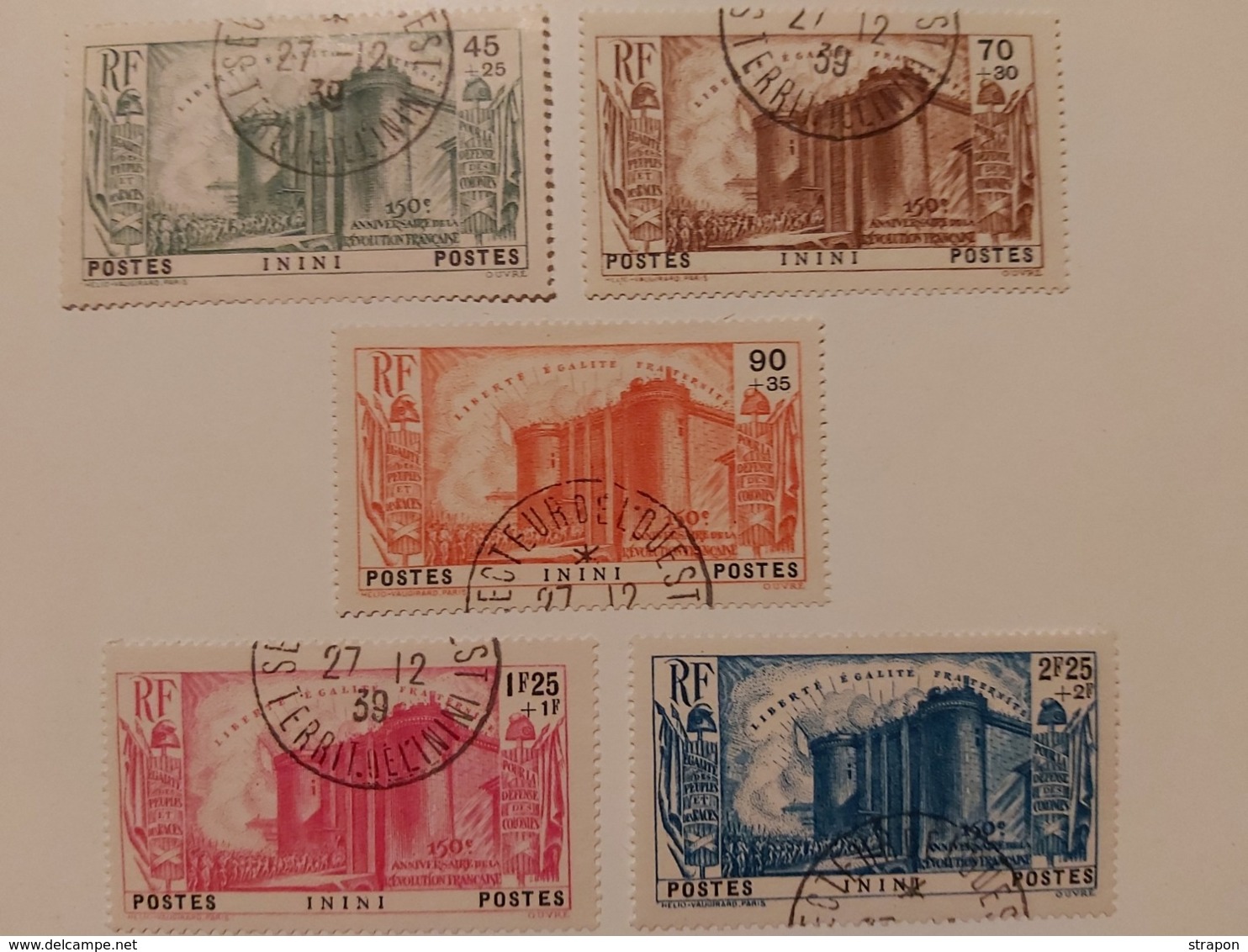 BASTILLE SERIE OBLITEREE ININI !!!! CACHET D'EPOQUE RARE - 1939 150e Anniversaire De La Révolution Française