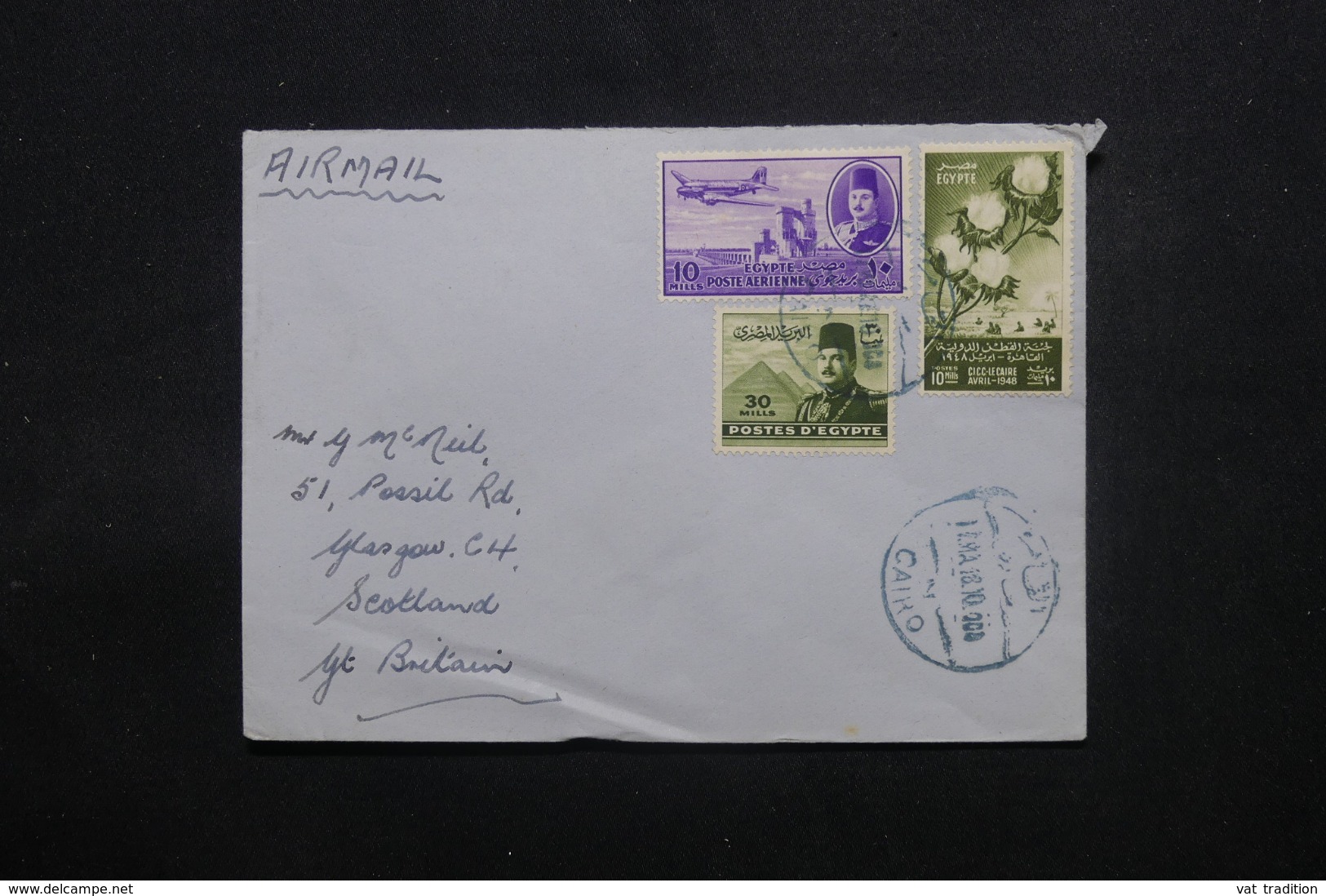 EGYPTE - Enveloppe Du Caire Pour Glasgow En 1948 , Affranchissement Plaisant - L 43781 - Lettres & Documents
