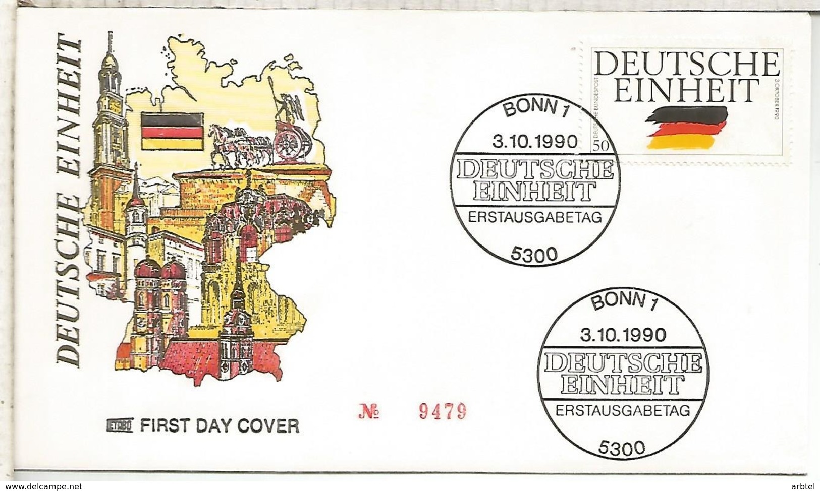 ALEMANIA 2 FDC BONN UNIFICACION ALEMANA BANDERA FLAG - Covers