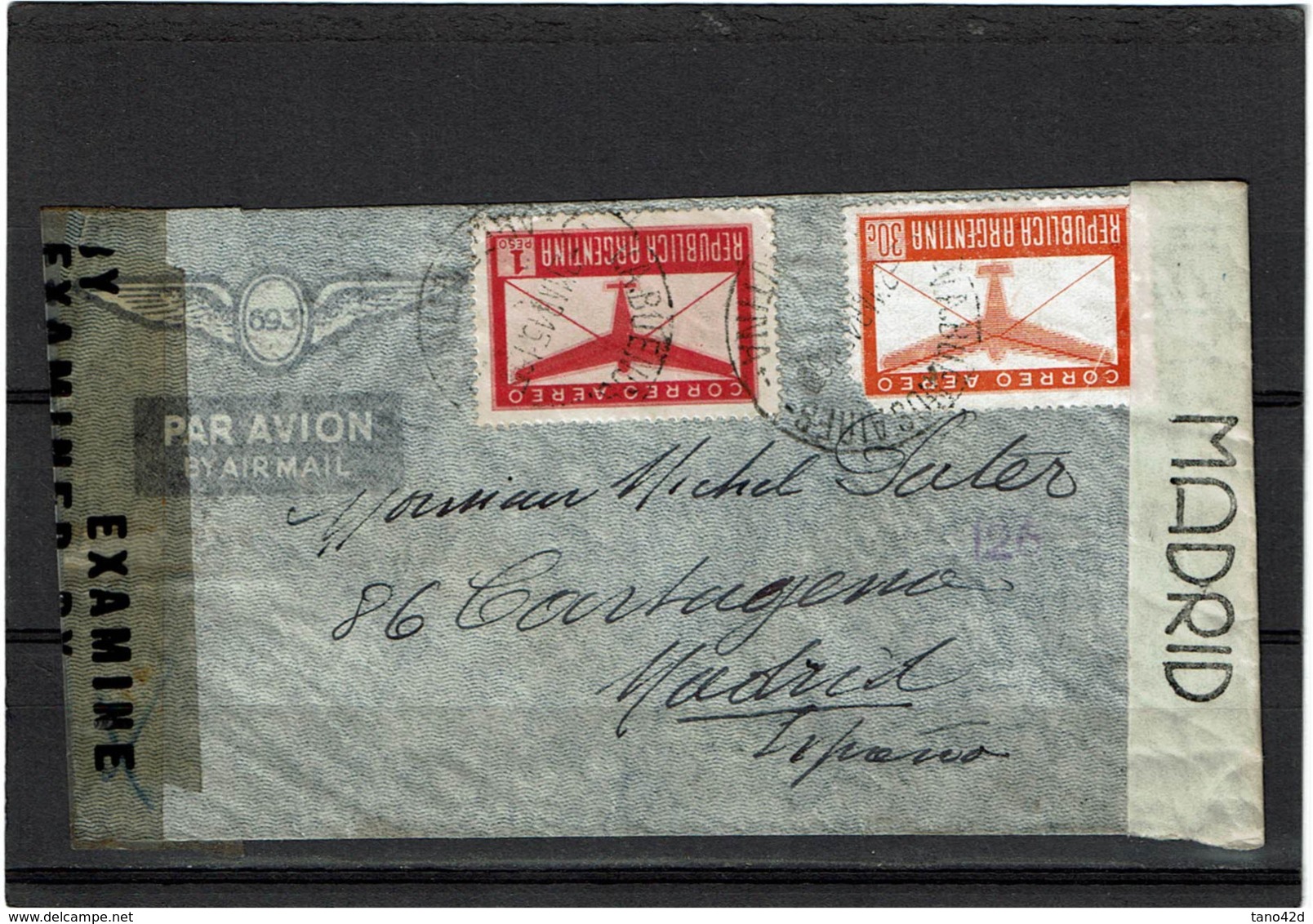 LCTN57/5 -  ARGENTINE LETTRE AVION POUR MADRID MARS 1945 CENSURE - Luftpost