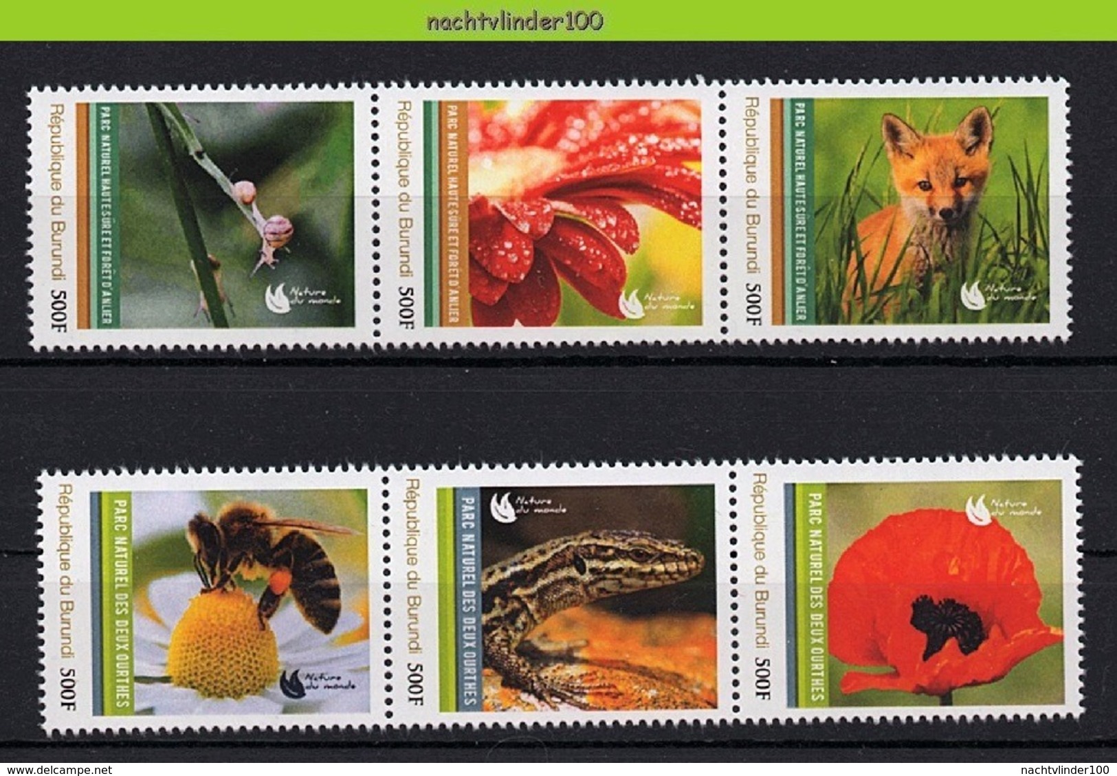 Nff113 FAUNA SLAK VOS BIJEN REPTIEL BLOEMEN FLOWERS POPPY FOX SNAIL BEES INSECT REPTILE LIZARD? BURUNDI 2012 PF/MNH - Sonstige & Ohne Zuordnung