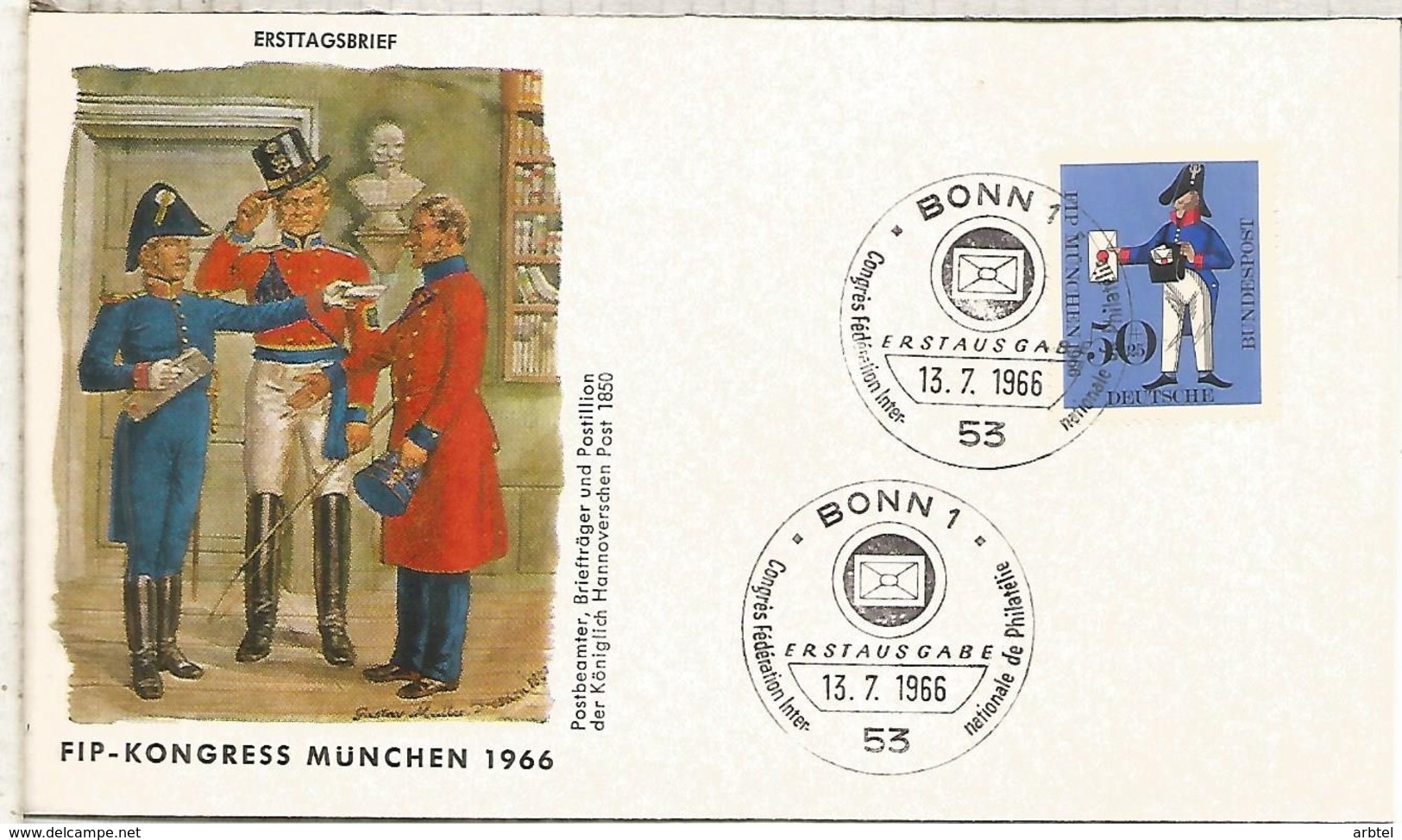 ALEMANIA 2 FDC BONN 1966 CONGRESO FIP CORREO CARTERO POSTMAN - Otros & Sin Clasificación