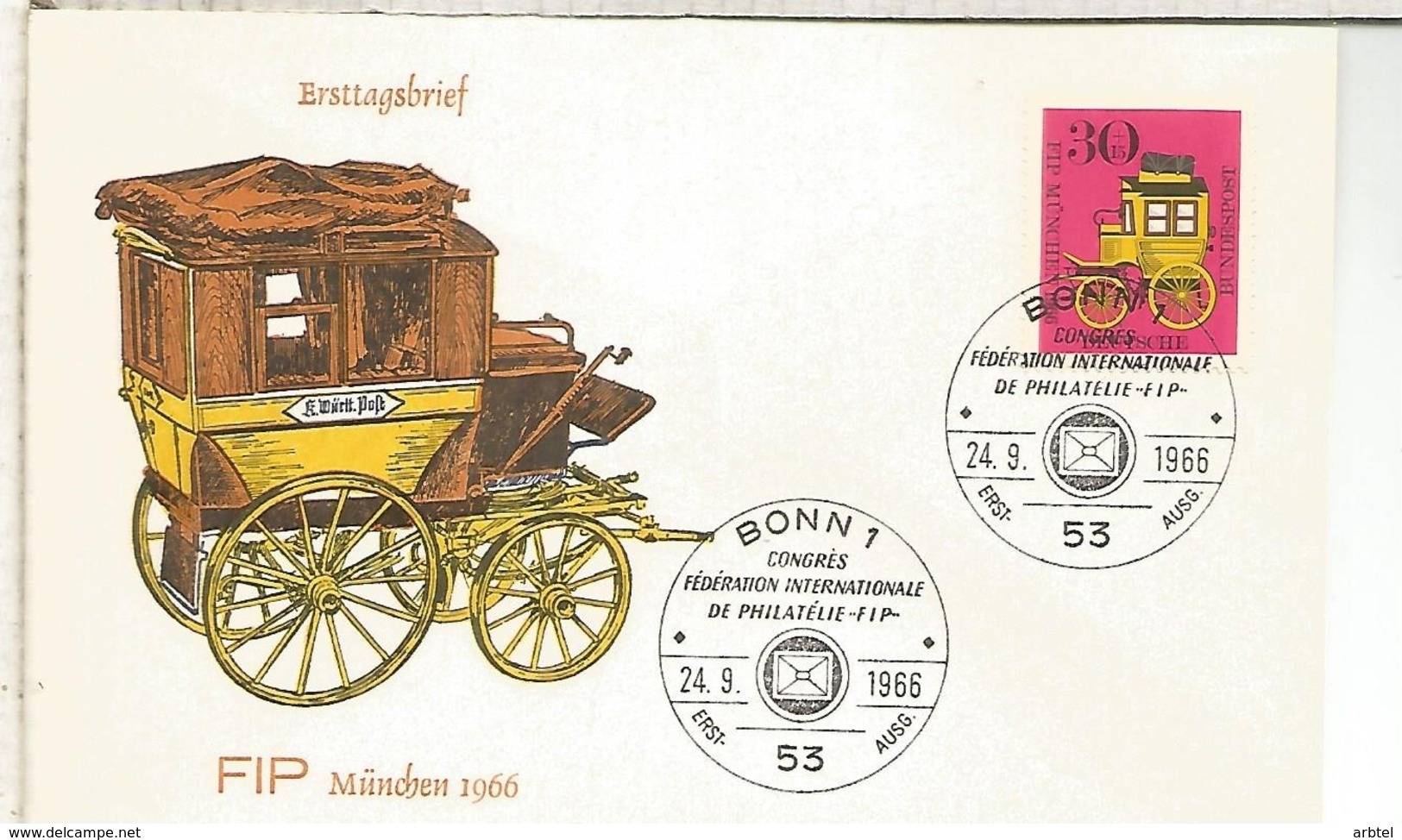 ALEMANIA 2 FDC BONN 1966 CONGRESO FIP CORREO CARTERO POSTMAN - Otros & Sin Clasificación