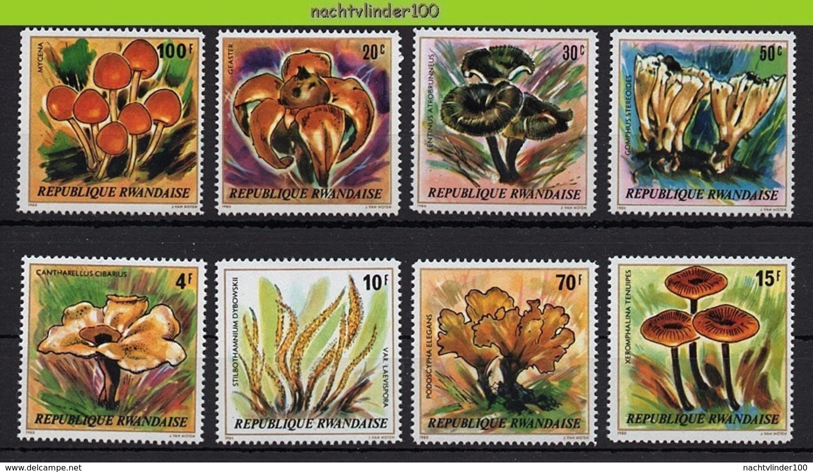 Nff123 FLORA PADDESTOELEN PADDENSTOELEN MUSHROOMS PILZE CHAMPIGNONS SETAS FUNGHI RWANDA 1980 PF/MNH # - Mushrooms