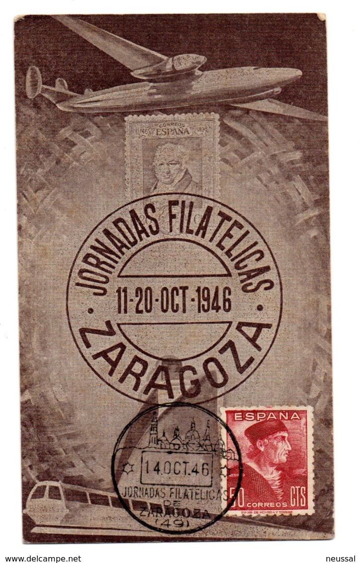 Tarjeta Jornadas Filatelicas Zaragoza De 1946 . - Cartas & Documentos
