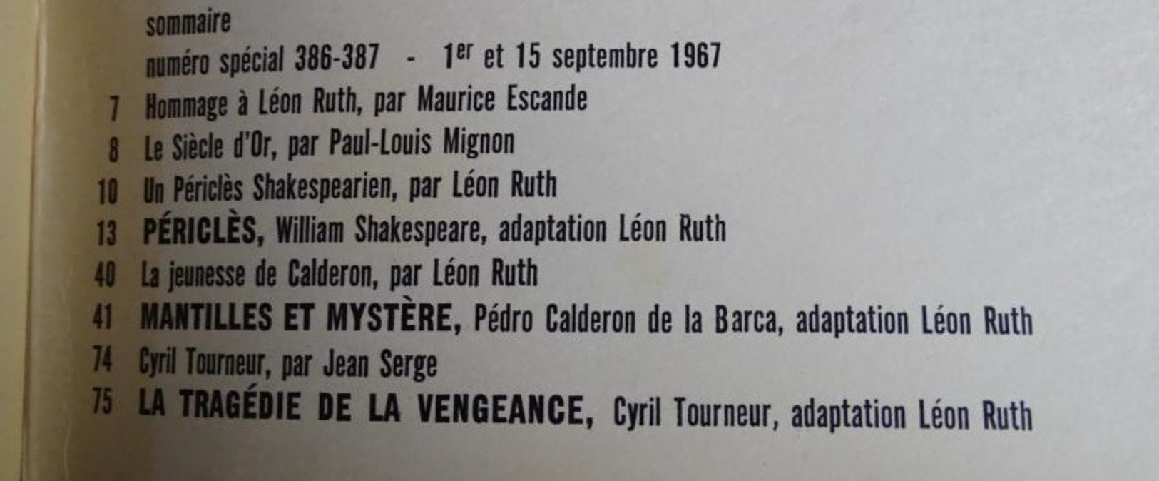 L'avant-scène Théâtre N 386 -387 - Spécial Théâtre Du Siècle D'or - Shakespeare,calderon,tourneur - Léon Ruth - Franse Schrijvers