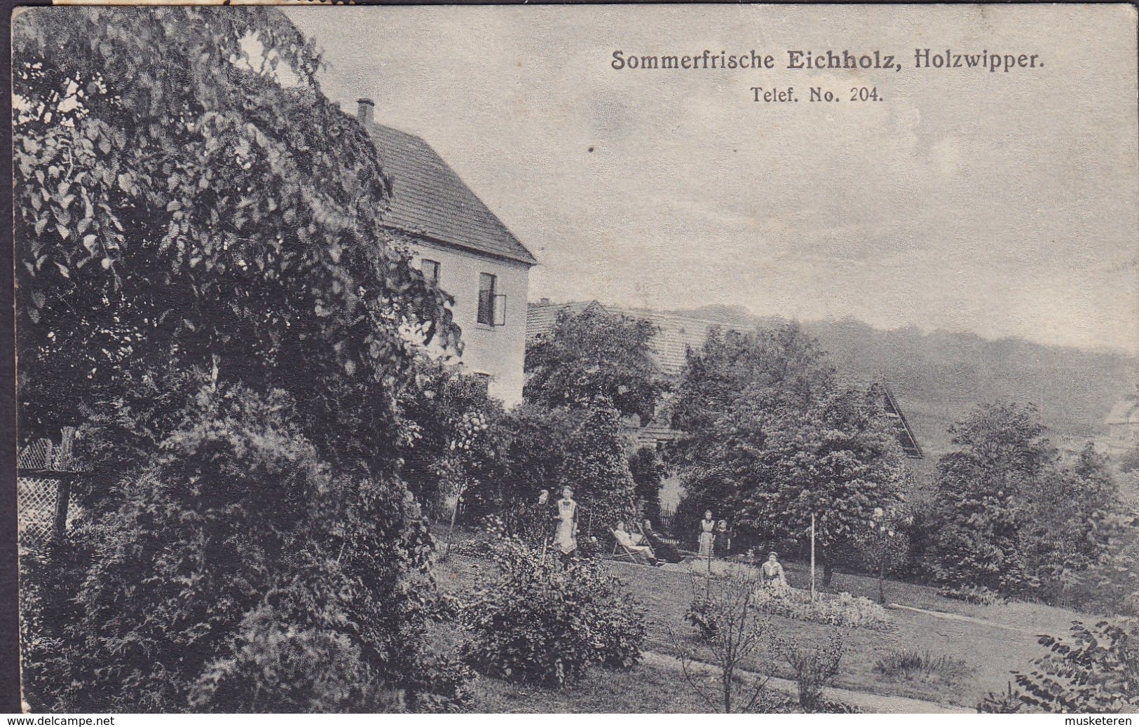 Deutsches Reich PPC Sommerfrische Eichholz, Holzwipper Telef. No. 204 Bahnpost Cds. 1918 (2 Scans) - Marienheide