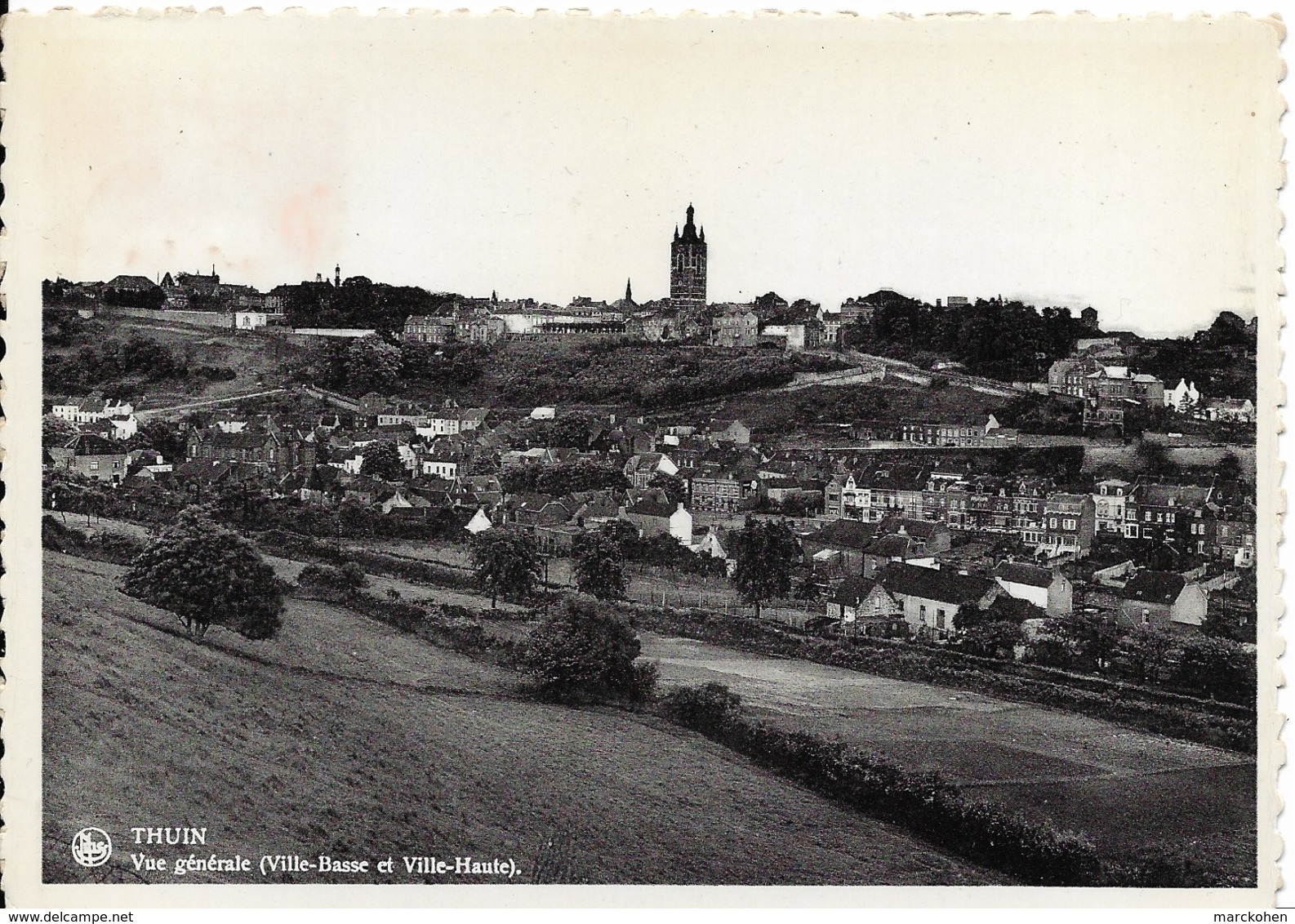 THUIN (6530) : Recto : La Ville Basse Et La Ville Haute - Verso : Timbre Du Rotary-Club D'Ostende. CPSM. - Thuin