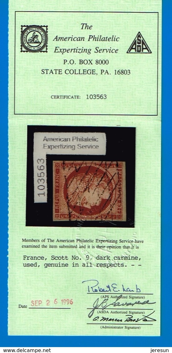 CERES YT 6b Variété Non Répertoriée - Timbre Certifié - RRR - 1849-1850 Cérès