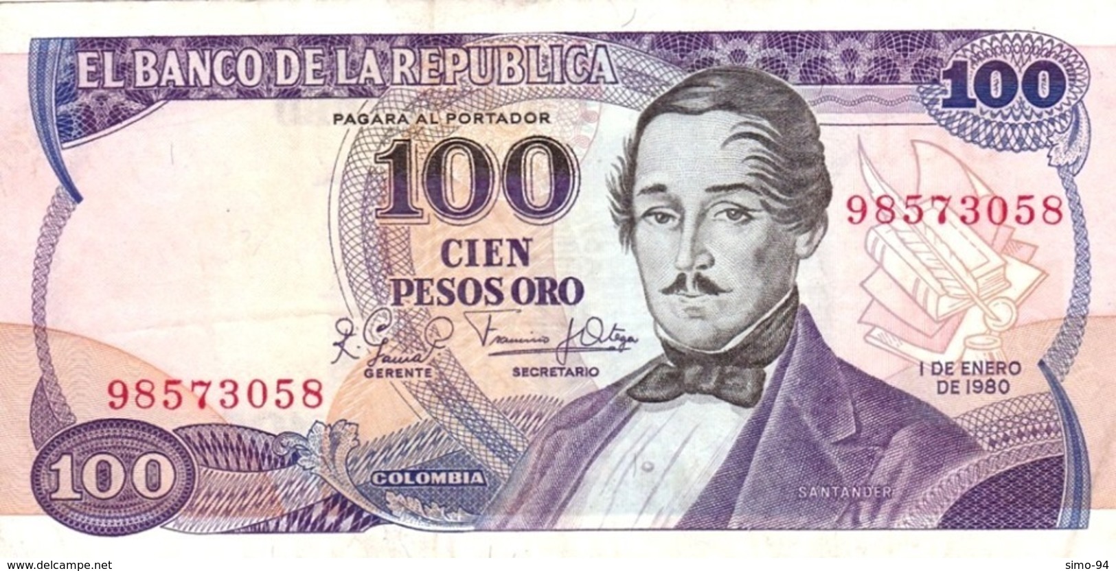 Colombia P.418 100  Peso  1980 Vf - Colombia