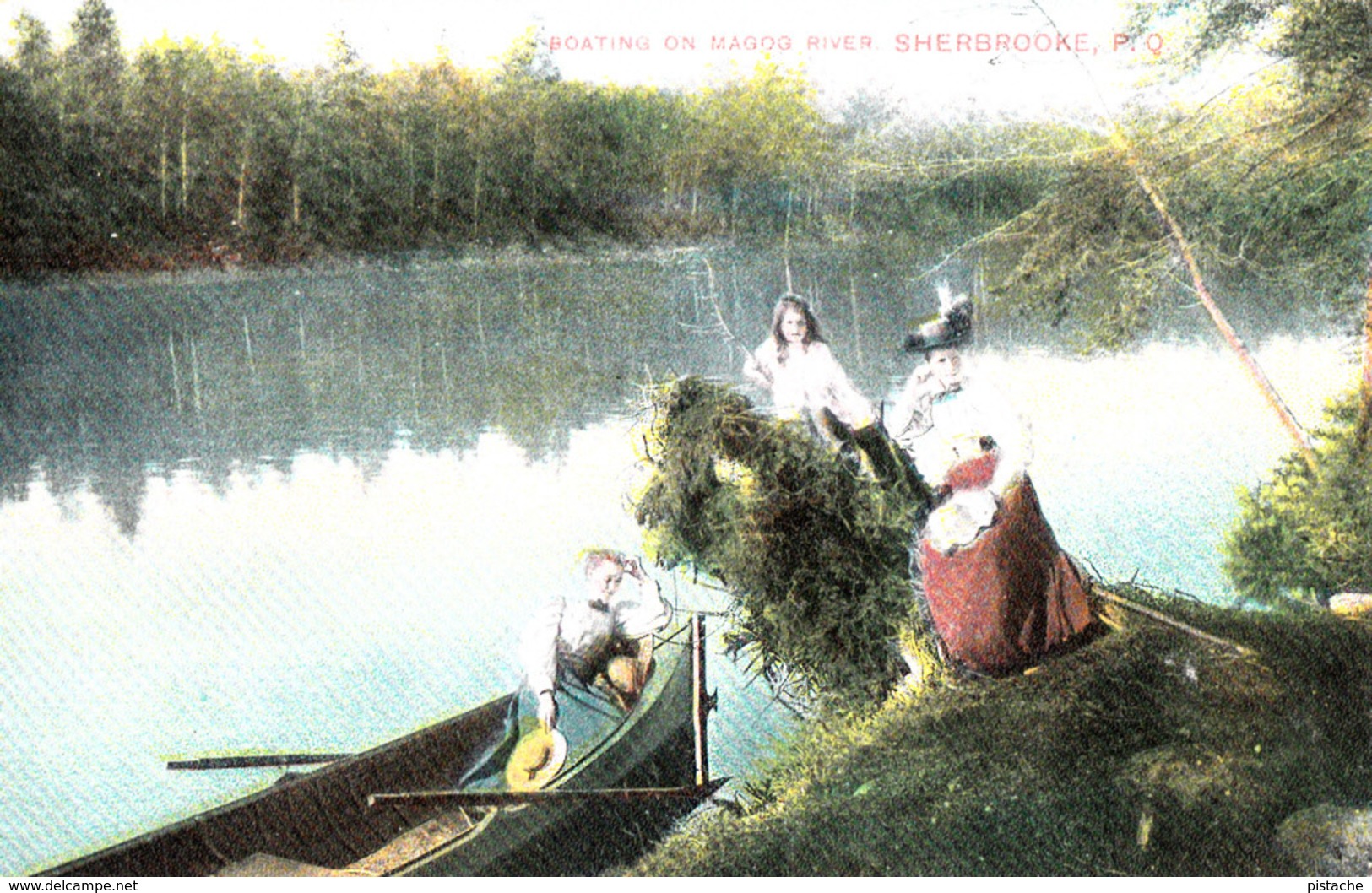 Sherbrooke Québec - Rivière Magog River - Boating Canot Ladies - By E.P. Charlton No. 815 - Written - 2 Scans - Sherbrooke