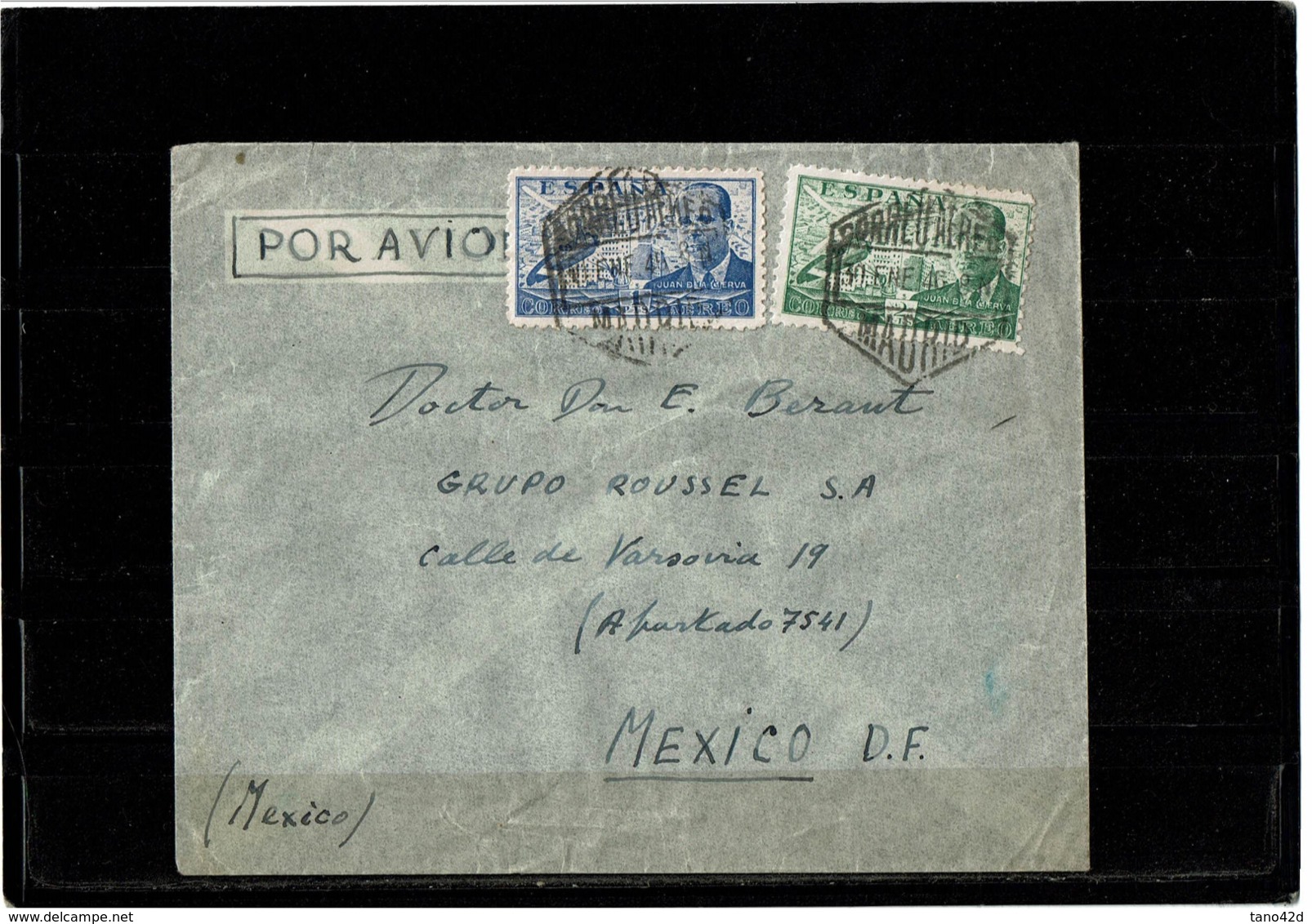 LCTN57/5 -  ESPAGNE LETTRE AVION JANVIER 1945 - Briefe U. Dokumente