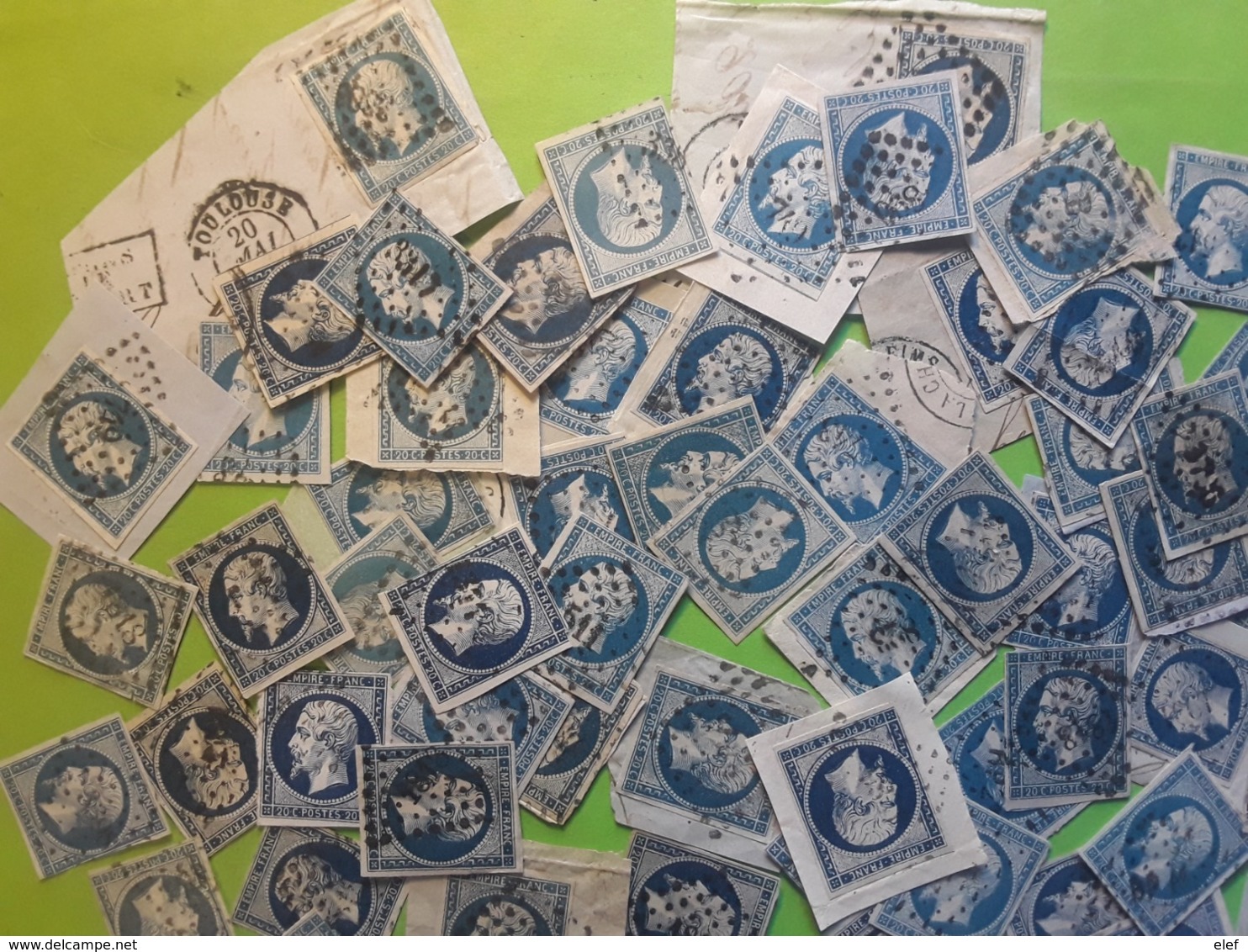 Lot De 120 Timbres Empire No 14 , 20 C Bleu , Obl Tous Types Et Nuances - 1853-1860 Napoléon III