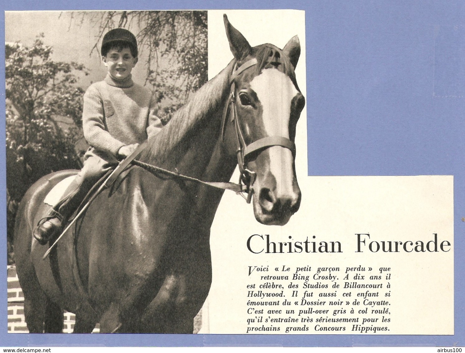 COUPURE De PRESSE 1955 - ACTEUR CHRISTIAN FOURCADE à 10 ANS - BING CROSBY HOLLYWOOD - CHEVAL HORSE - Other Formats