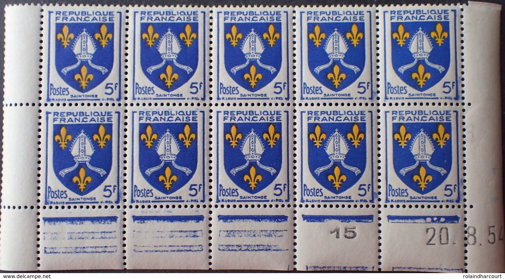 R1615/1328 - 1954 - BLASON / SAINTONGE - BLOC - N°1005 TIMBRES NEUFS** Bas De Feuille Daté - 1950-1959