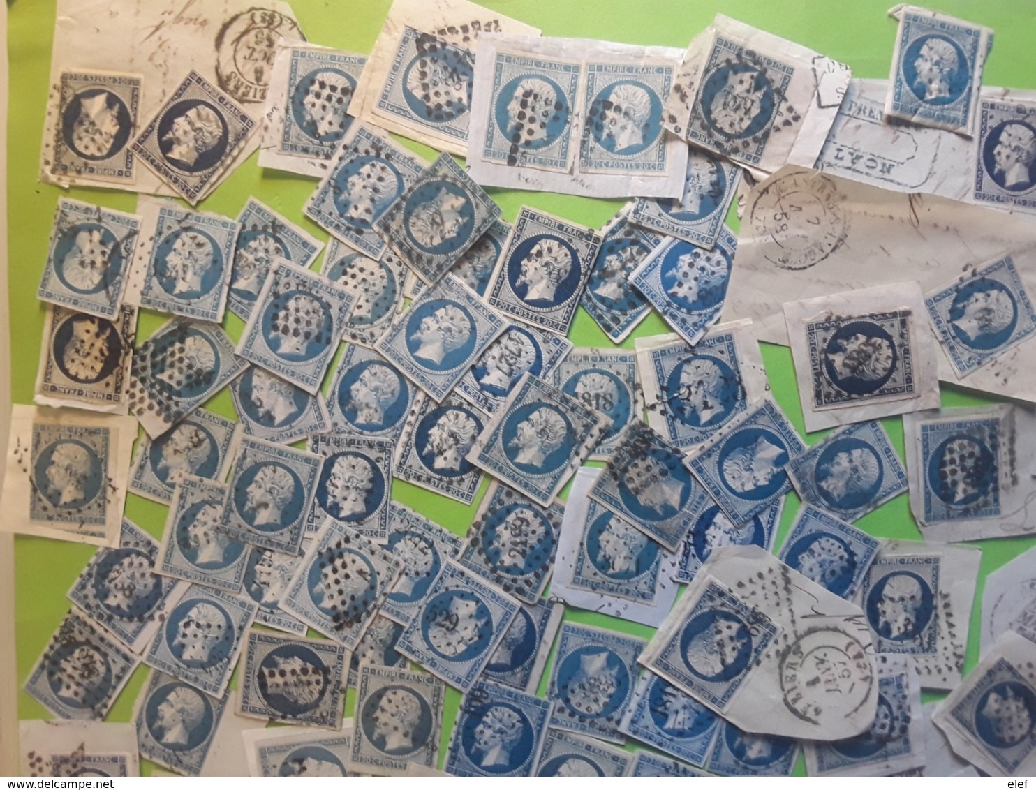 Lot De 100 Timbres Empire No 14 , 20 C Bleu , Obl Tous Types Et Nuances - 1853-1860 Napoleone III