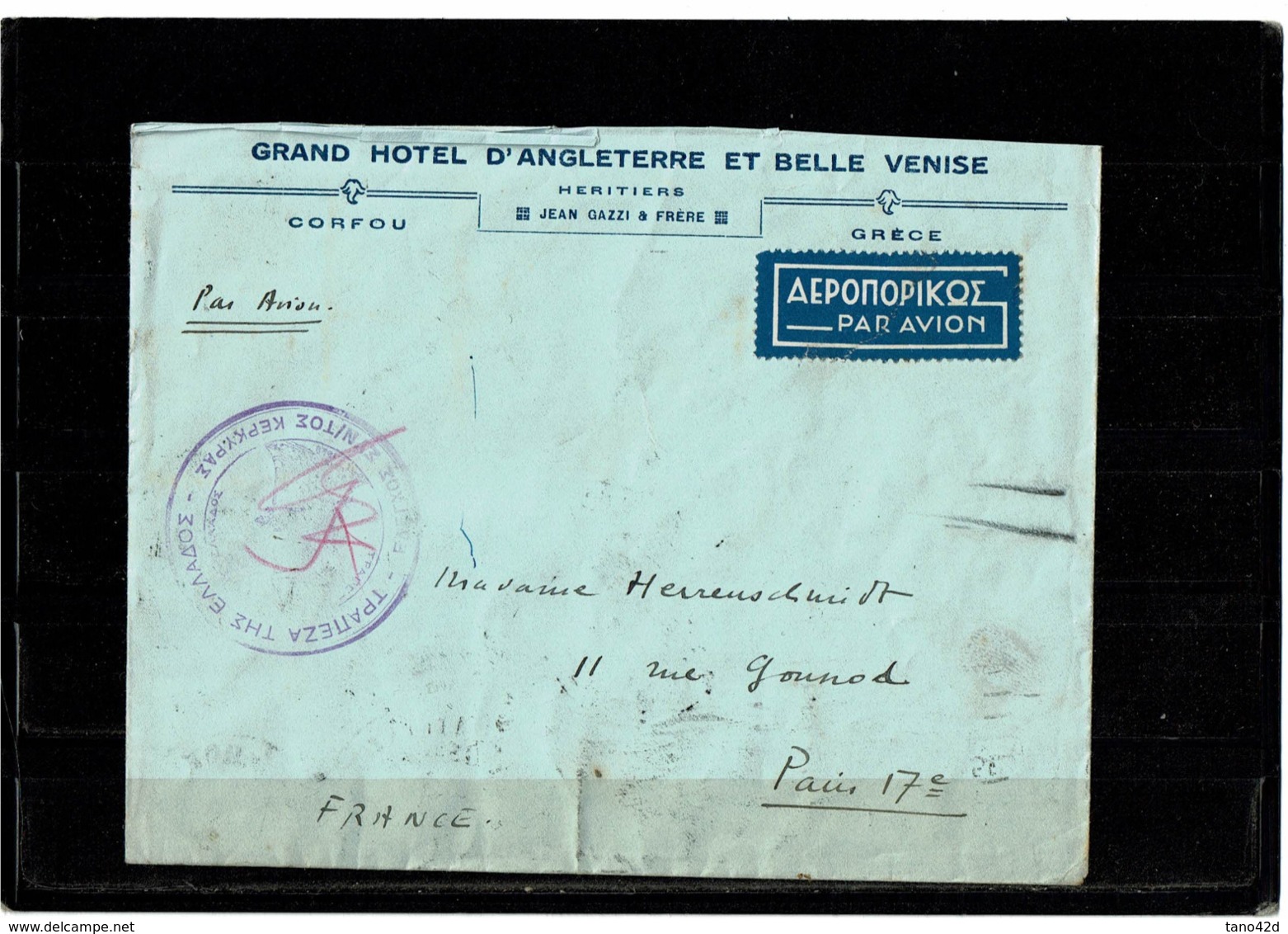 LCTN57/5 -  GRECE LETTRE AVION POUR PARIS - Covers & Documents