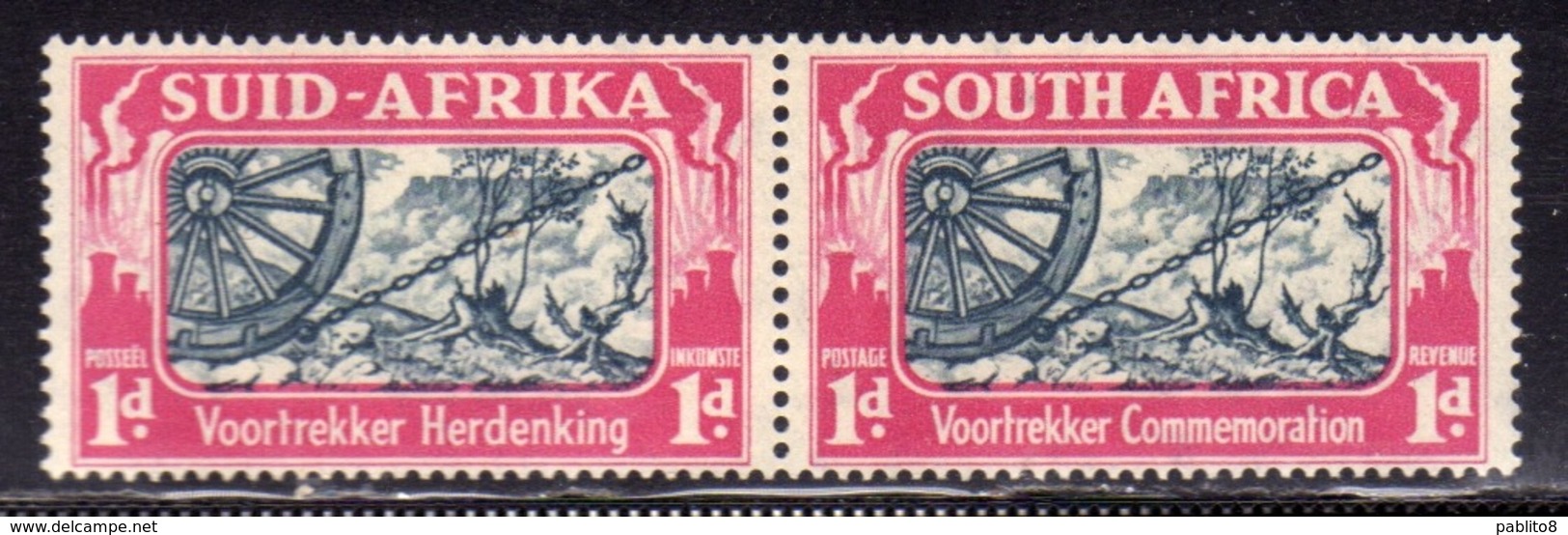 SUD SOUTH AFRICA AFRIQUE UNION AFRIKA 1938 WAGON WHEEL PENNY 1p PAIR BILINGUAL COPPIA BILINGUE MNH - Gebruikt