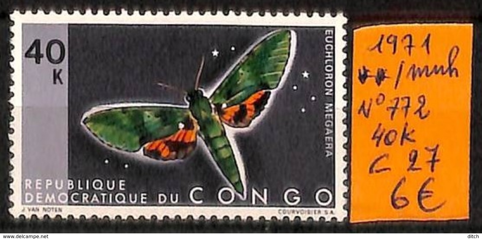 D - [821308]TB//**/Mnh-c:27e-Congo 1971 - N° 772, 40K, Animaux, Papillons - Neufs