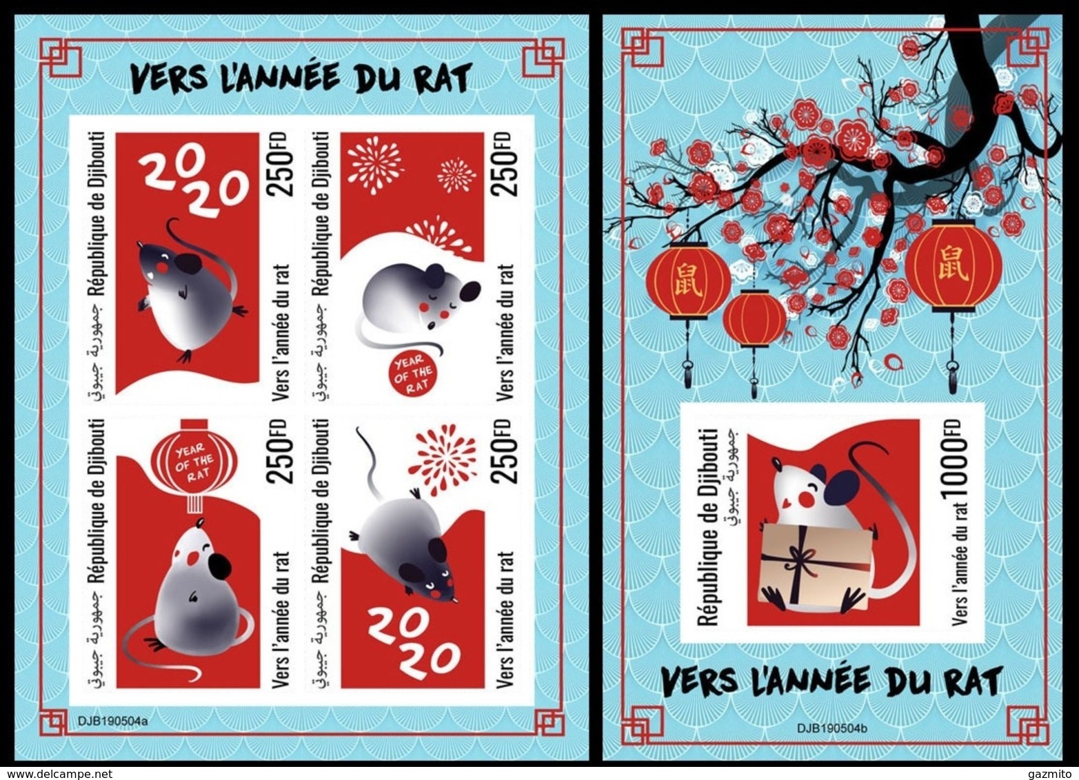 Djibouti 2019, Year Of The Rat, 4val In BF +BF IMPERFORATED - Astrología