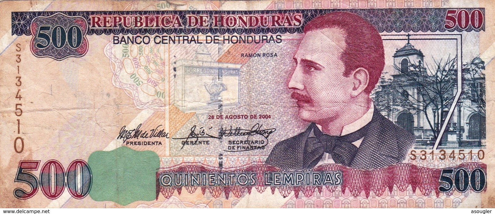 HONDURAS 500 LEMPIRAS 2004 F PREFIX "S" P-78f "free Shipping Via Registered Air Mail" - Honduras