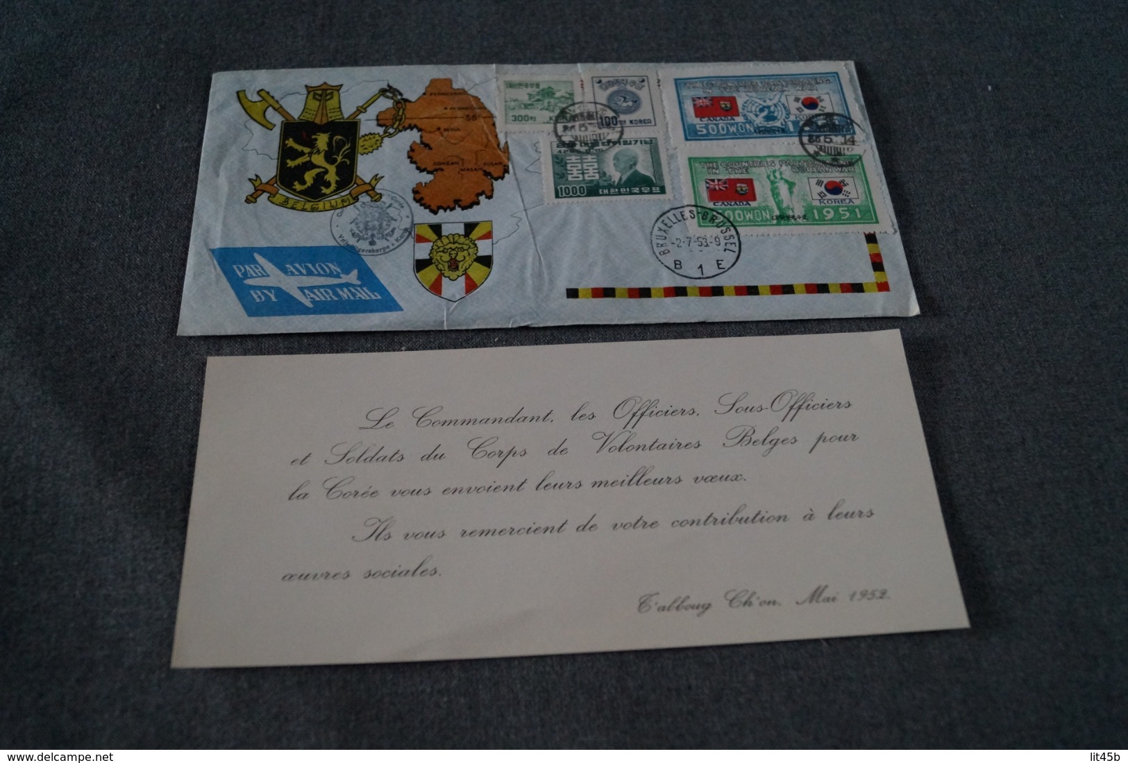 Guerre De Corée,volontaires Belges,envoi En Belgique 1953,superbe Timbres Et Oblitérations,moilitaria - Corée Du Sud