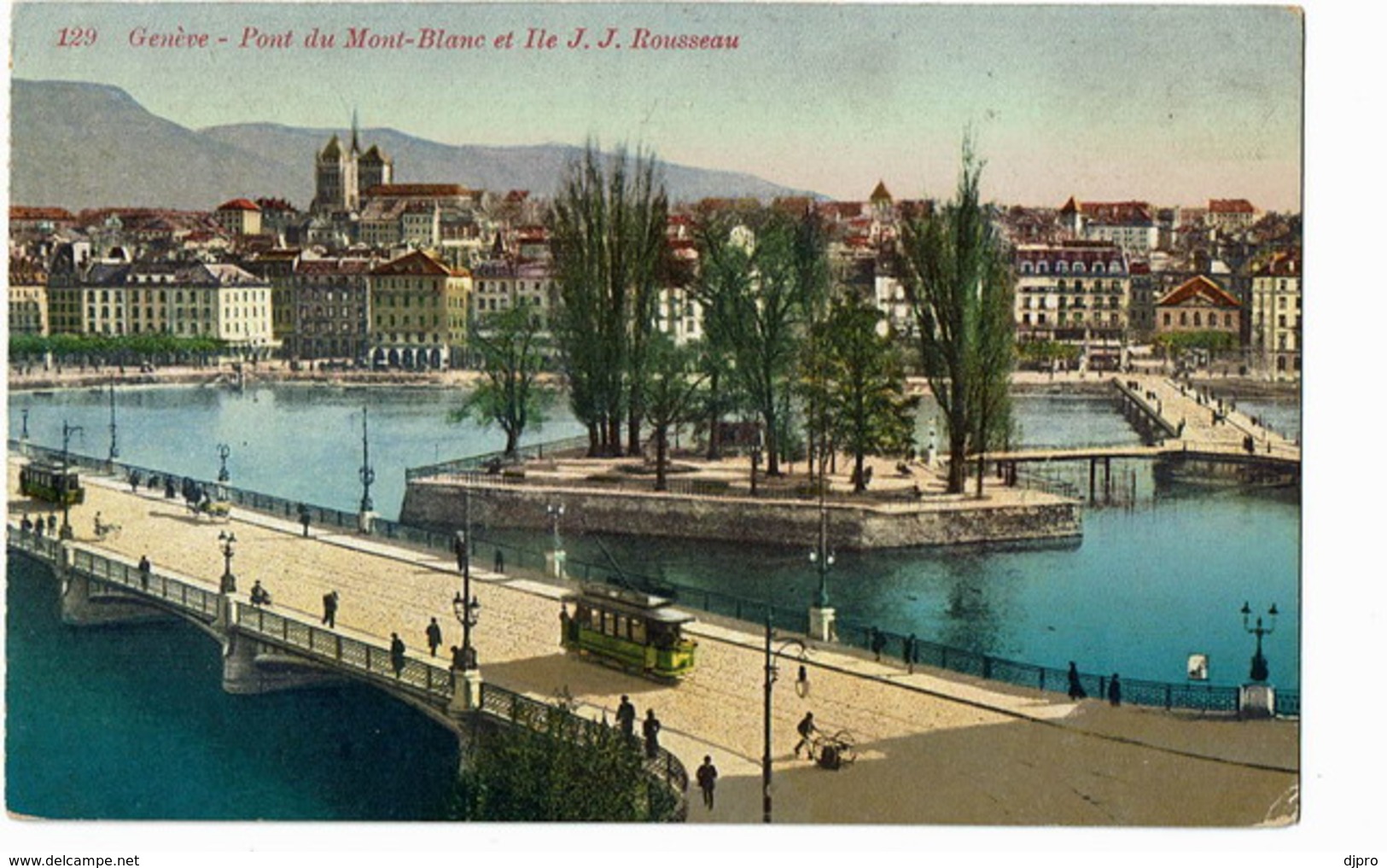 Genève 129 Pont Du Mont Blanc Et Ile  J J Rousseau Tram - Genève