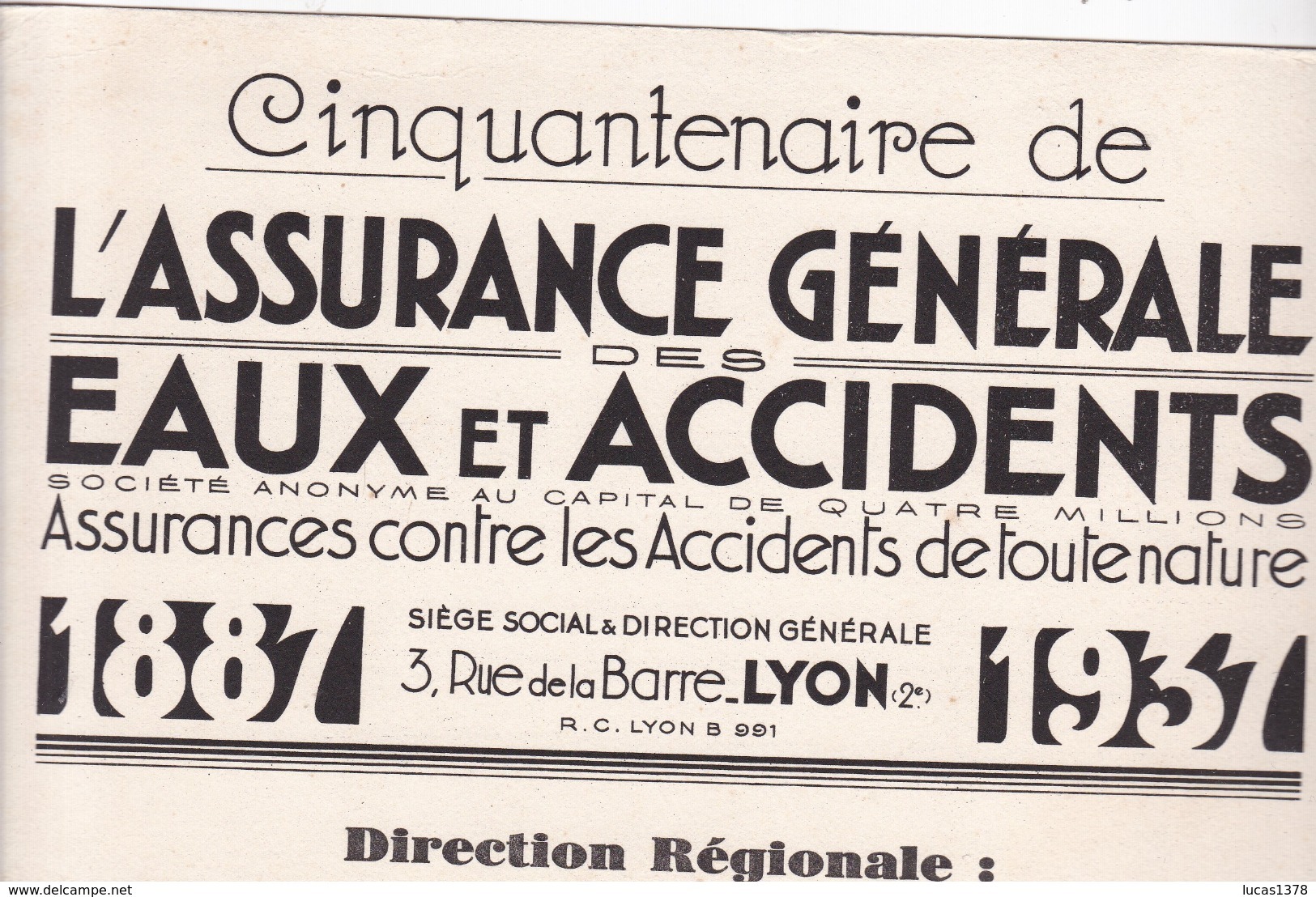 BUVARD / CINQUENTENAIRE / ASSURANCE GENERALE EAUX ET ACCIDENTS / TOULOUSE / RARE - Banque & Assurance