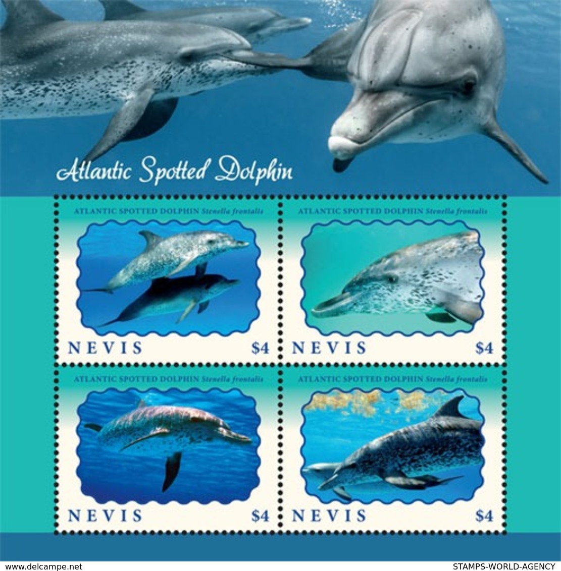 2019-06- NEVIS -   DOLPHINS    4V    MNH** - Dolphins