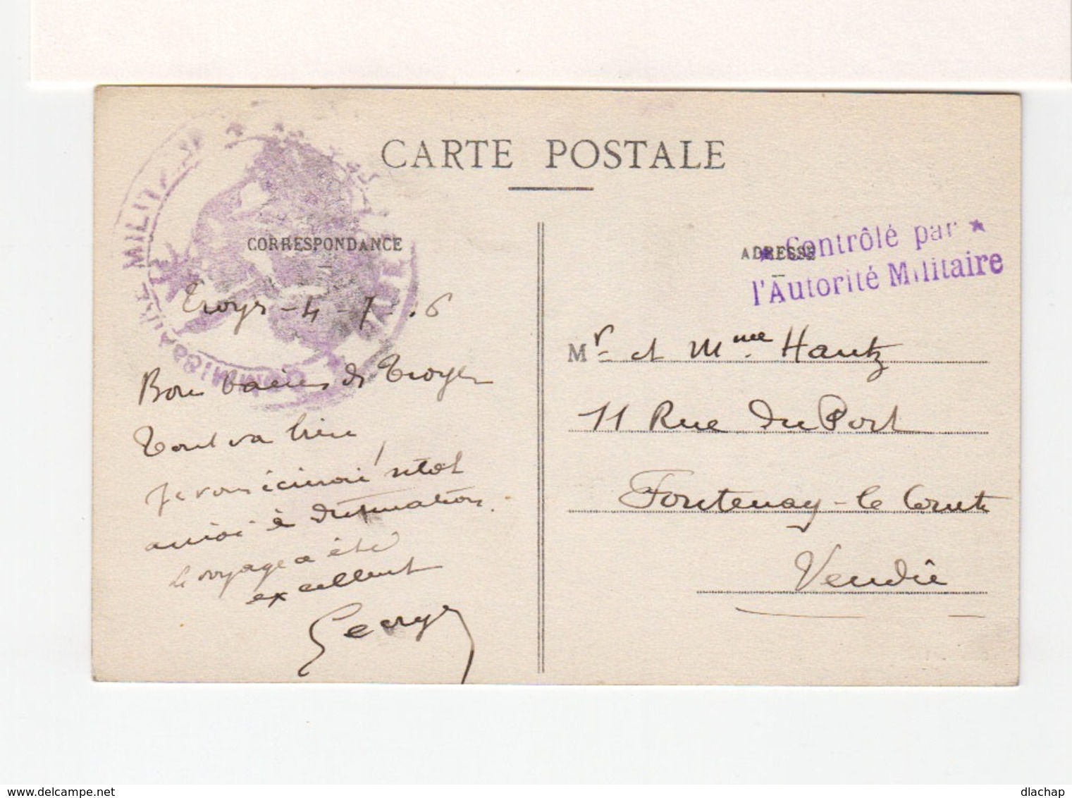 Sur CPA De Troyes Pour Fontenay Le Comte Vendée 1906 En FM C. Commissaire Militaire Et Contrôlé Par Autorité Mil. (3309) - Cachets Militaires A Partir De 1900 (hors Guerres)