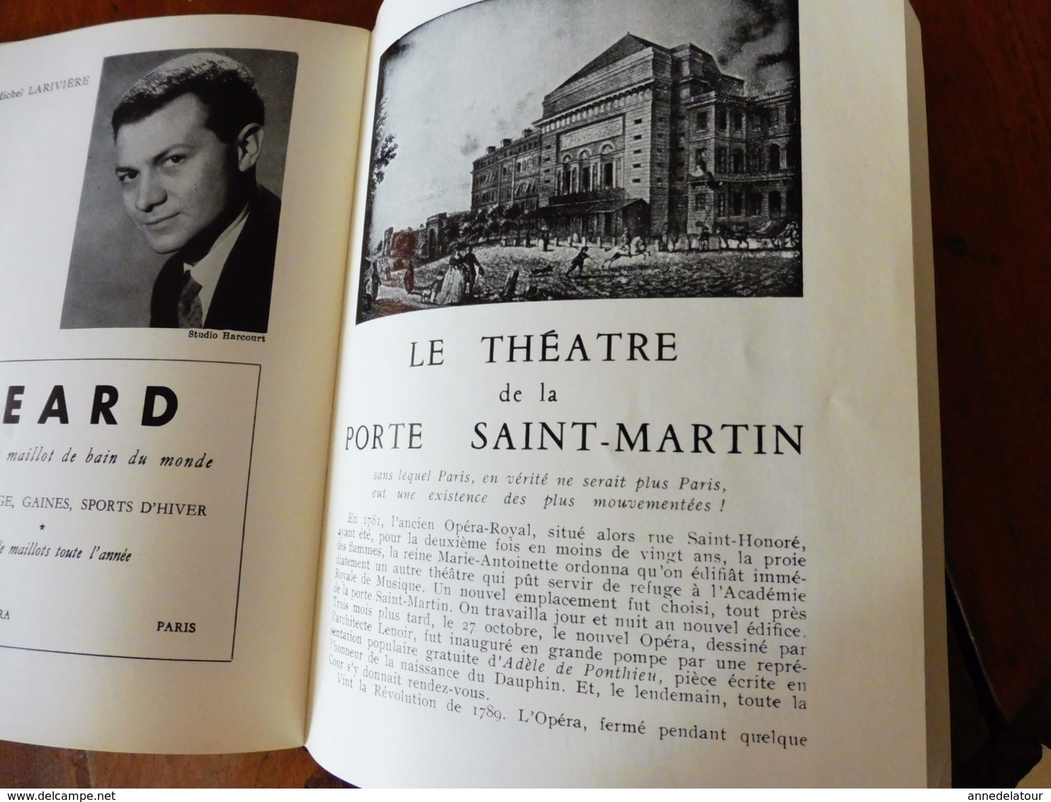 1962 Théâtre de la PORTE St-MARTIN ,son histoire en 5 pages texte et dessins ( Louis de Funès, autres photos d'acteurs )