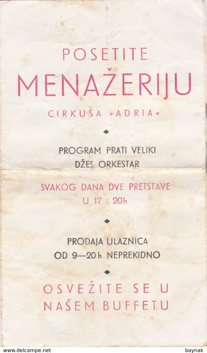 CIRCUS  --  CIRKUS   ,, ADRIA ,,  BEOGRAD, YUGOSLAVIA  --  1955  --  PROGRAMM - Ohne Zuordnung