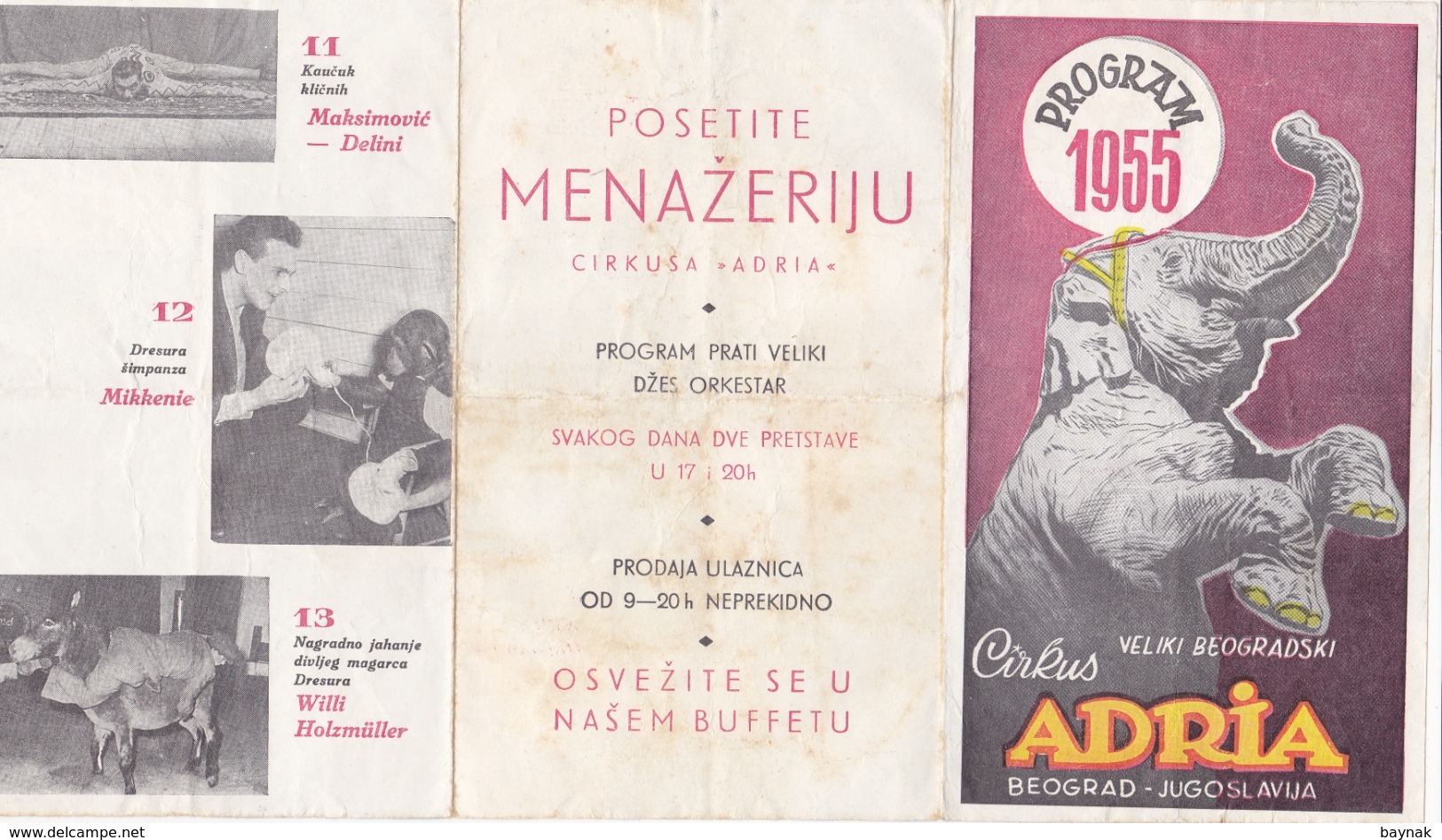 CIRCUS  --  CIRKUS   ,, ADRIA ,,  BEOGRAD, YUGOSLAVIA  --  1955  --  PROGRAMM - Ohne Zuordnung