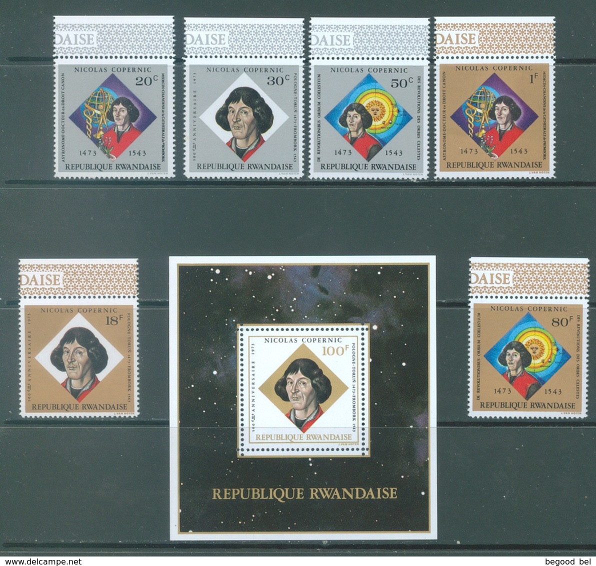 REPUBLIQUE RWANDAISE - 1973 - MNH/*** LUXE -  COPERNIC - COB 566-571 BLOC 33 Yv BLOC 32 - Lot 20431 - Unused Stamps